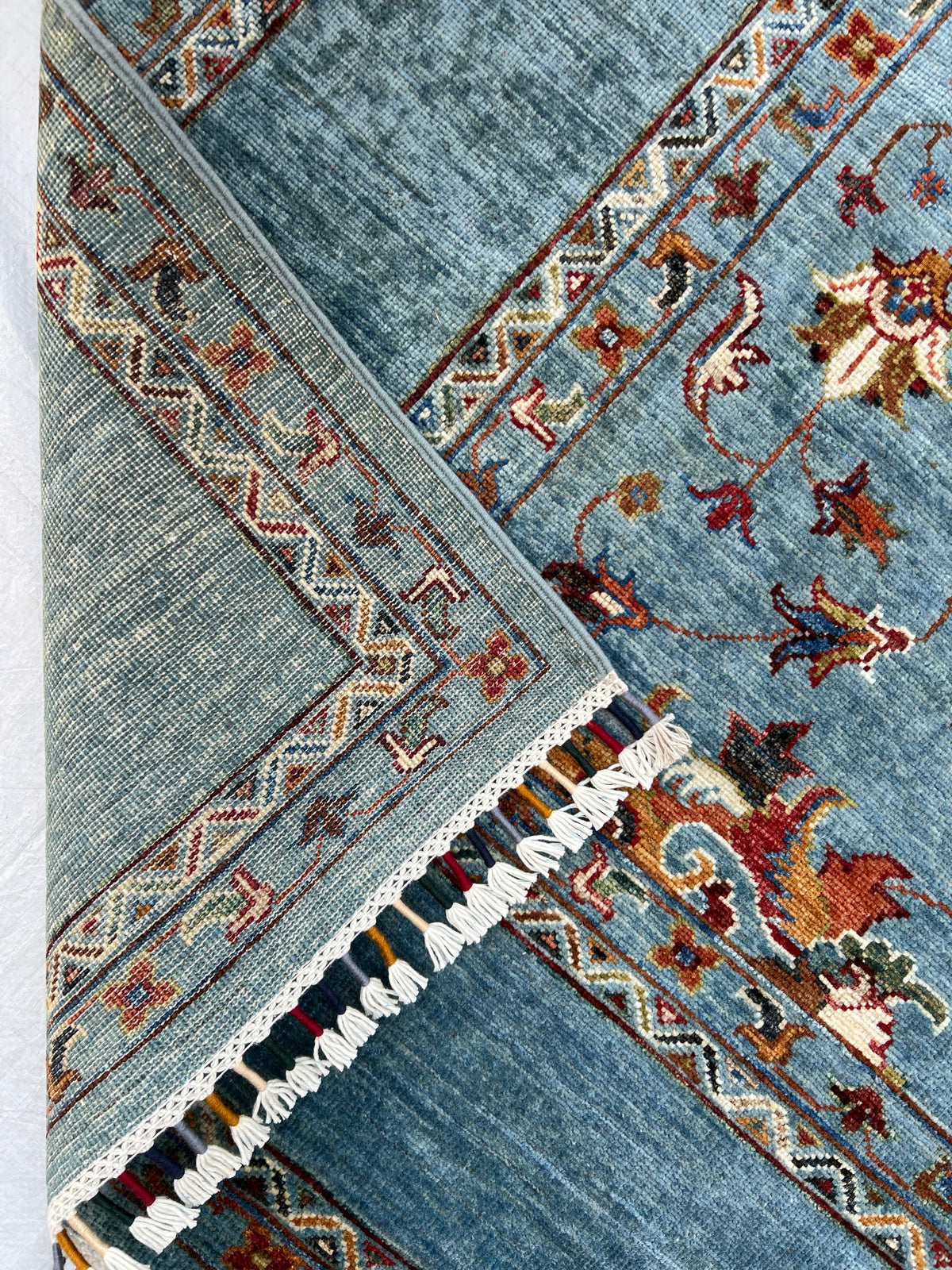 Chobi Rug 5x8 | hand-knotted wool | back of rug, knot detail