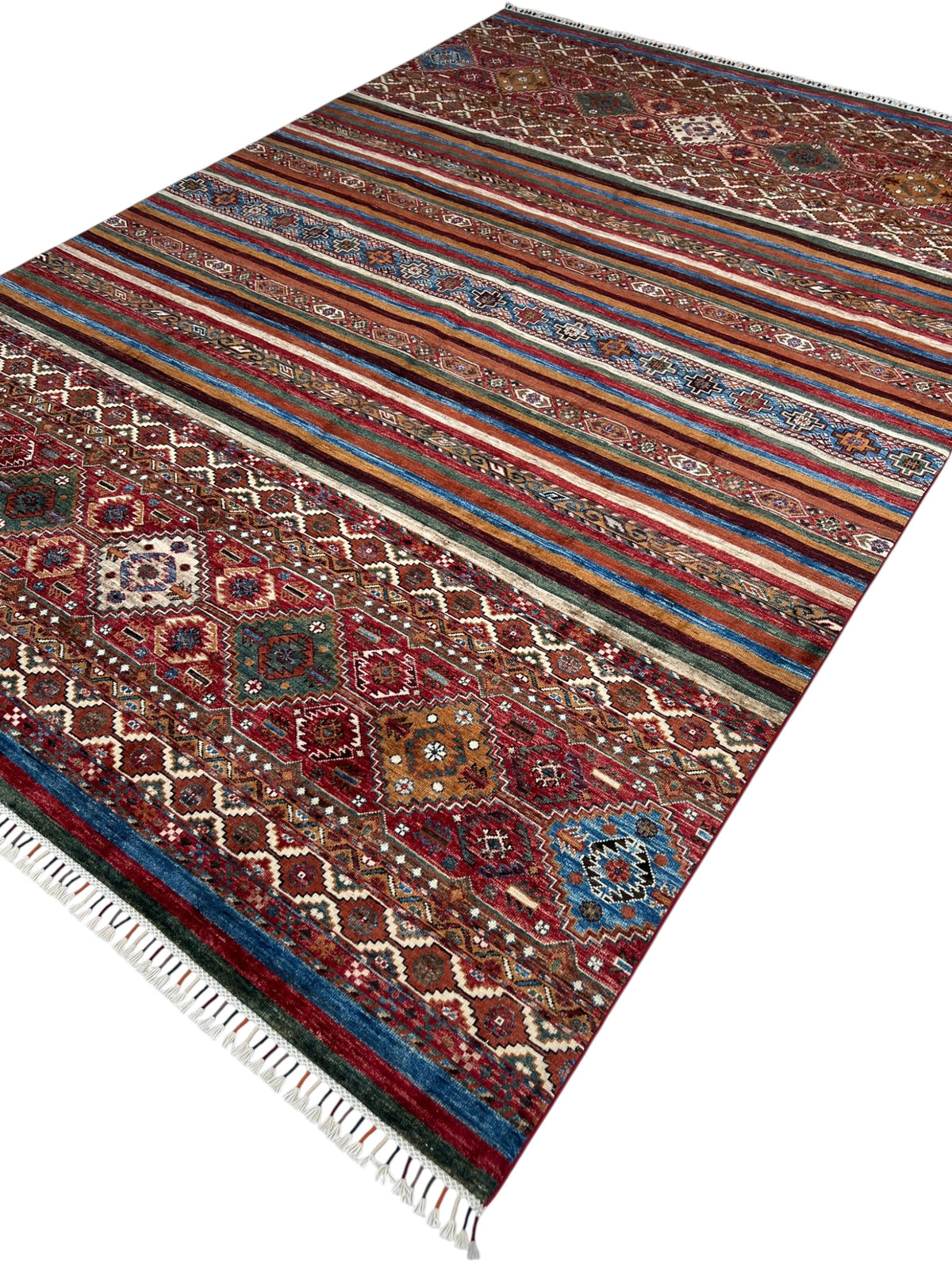 Chobi Rug 7x10 | hand-knotted wool | angled view