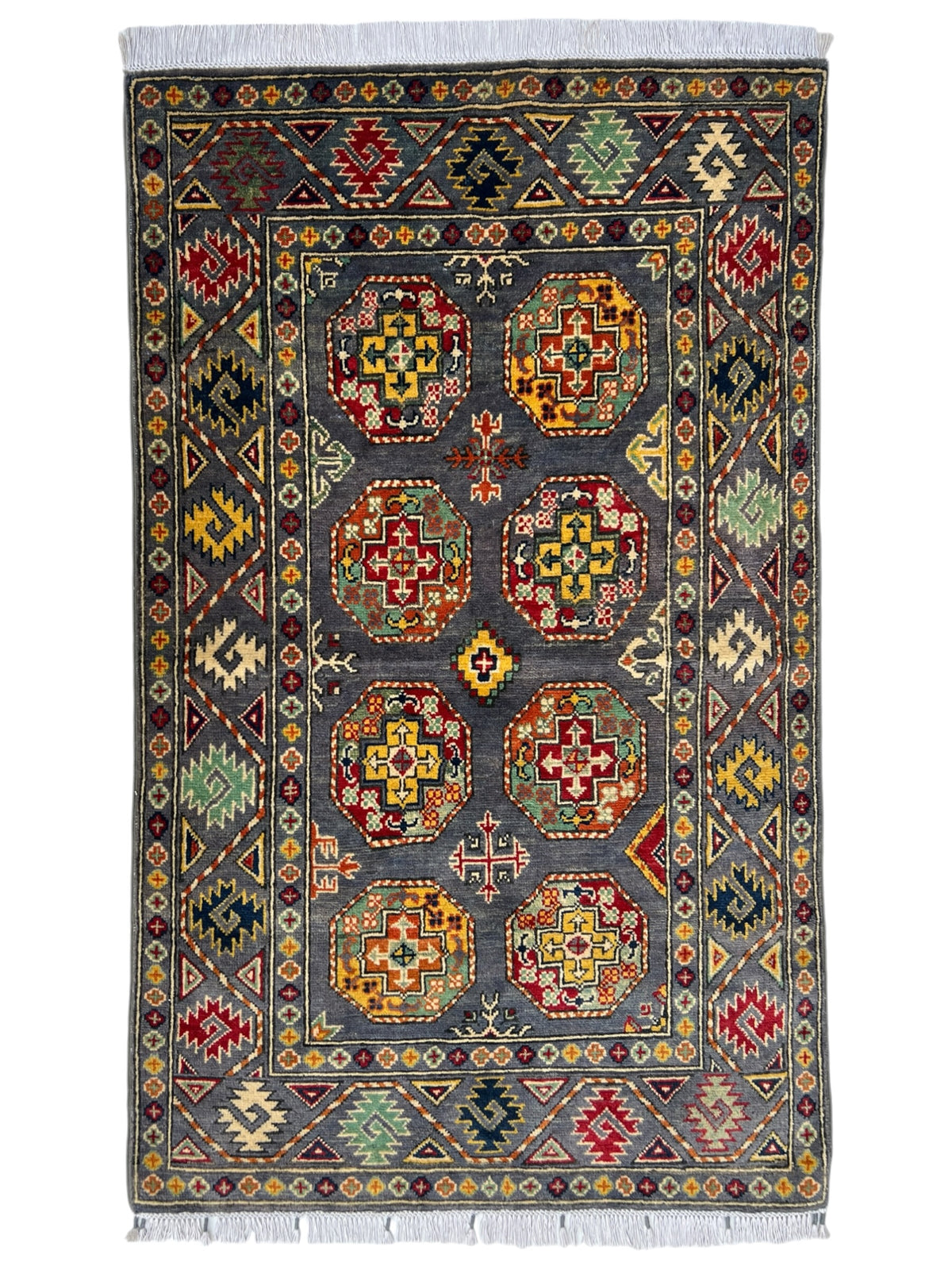 Kazak Rug 3x5 | Charcoal, Red & Gold | hand-knotted wool