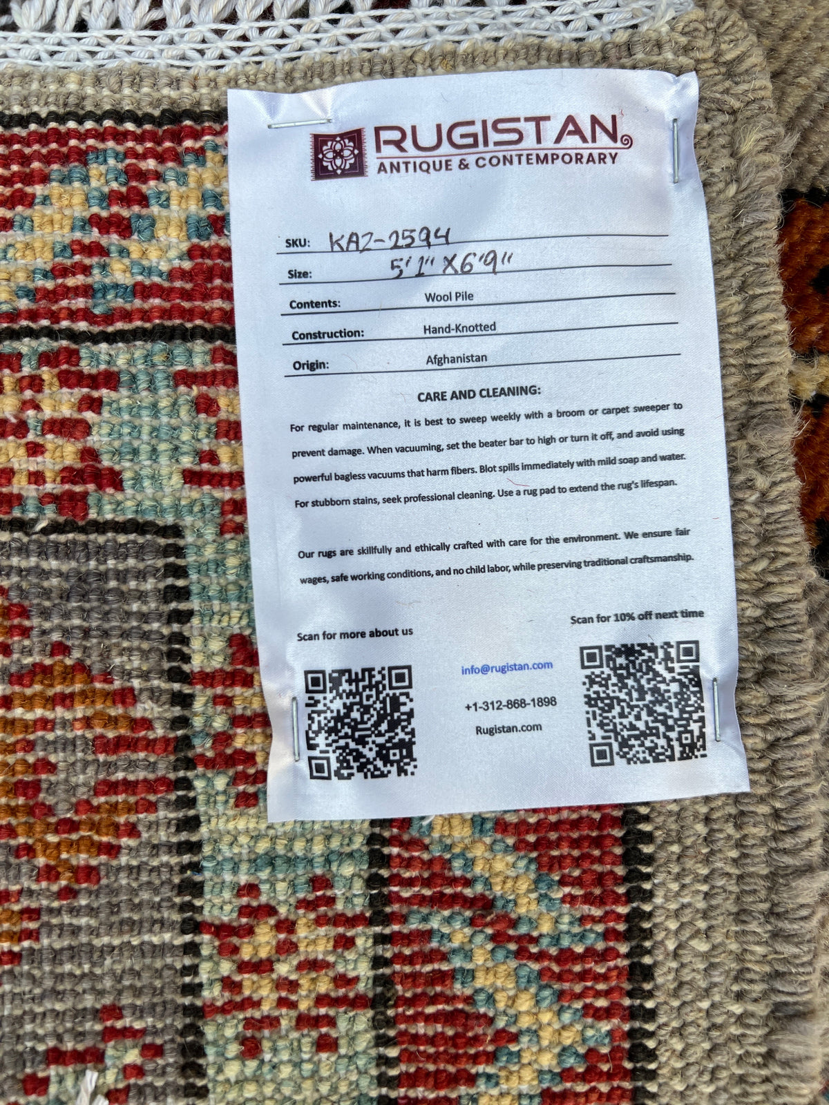 Kazak Rug 5x7 | Gray, Red & Ivory | hand-knotted wool | Rugistan® rug ID tag