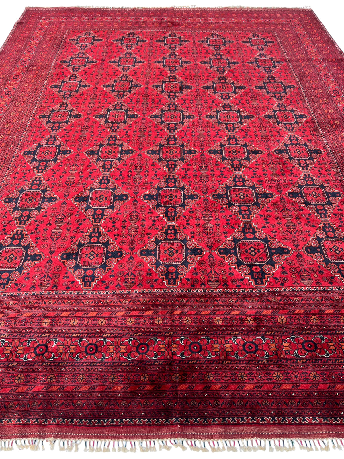 Zerkhaki Rug 10x13 | Red & Burgundy | hand-knotted wool | full view, end