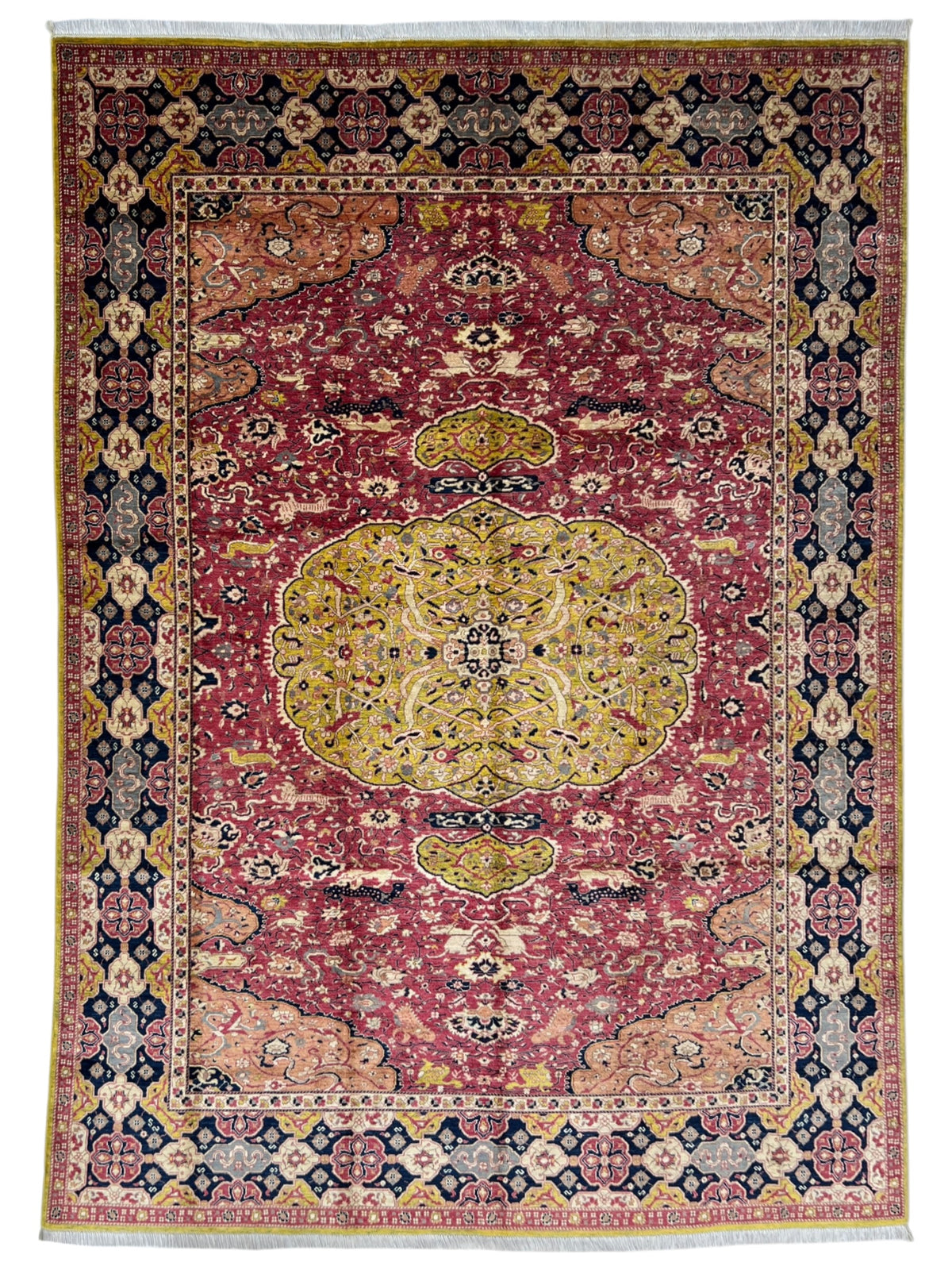 Chobi Rug 8x12 | Gold, Ivory & Red | hand-knotted wool