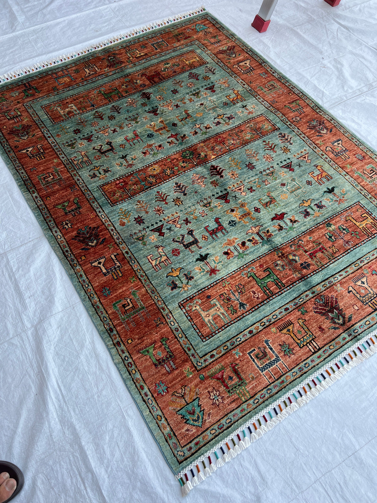 Chobi Rug 4x6 | hand-knotted wool | angled view