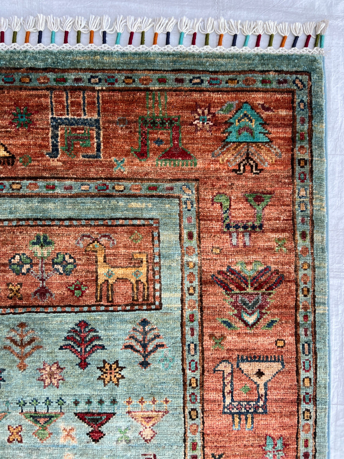 Chobi Rug 4x6 | hand-knotted wool | close-up of pile and border