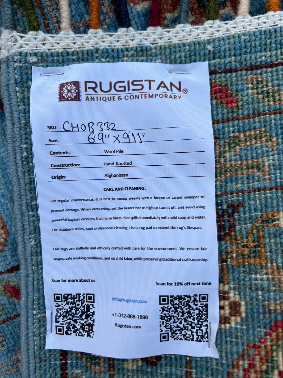 Chobi Rug 7x10 | hand-knotted wool | Rugistan® rug ID tag