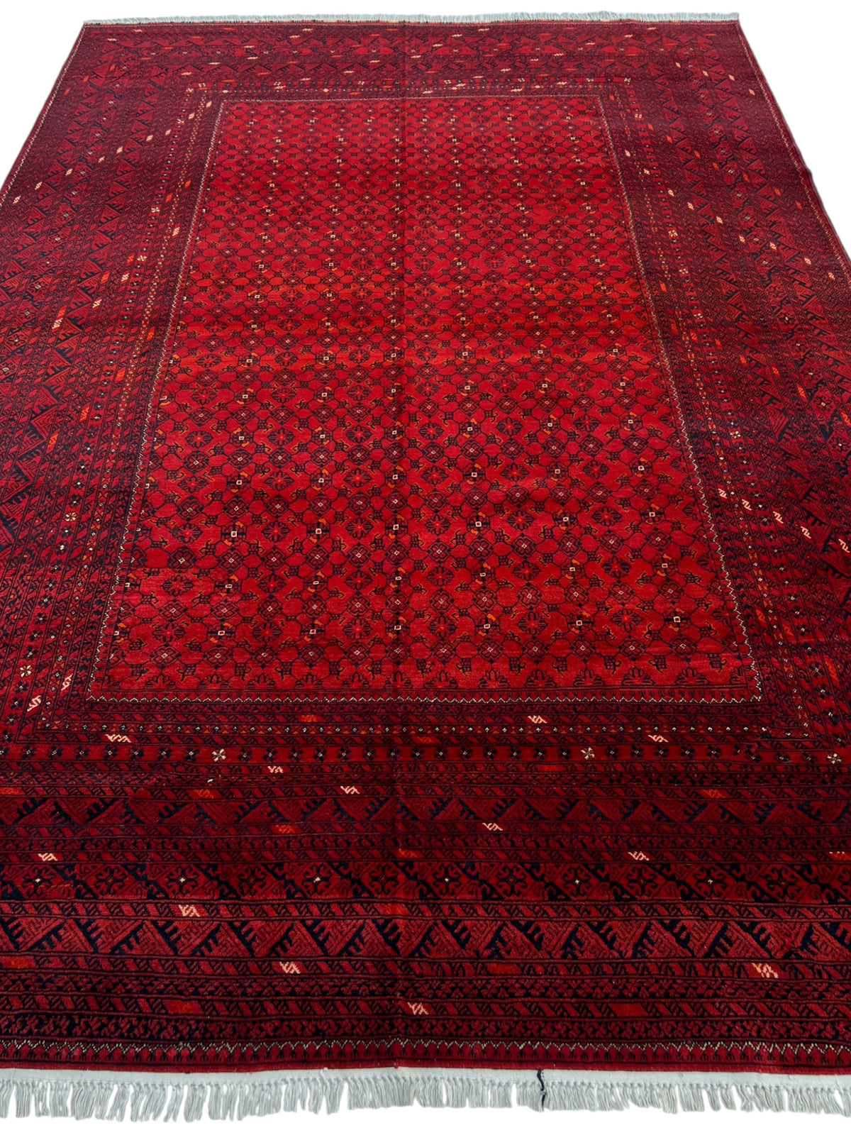 Khal Mohammadi Rug 6x9 | Red & Navy | hand-knotted wool | full view, end