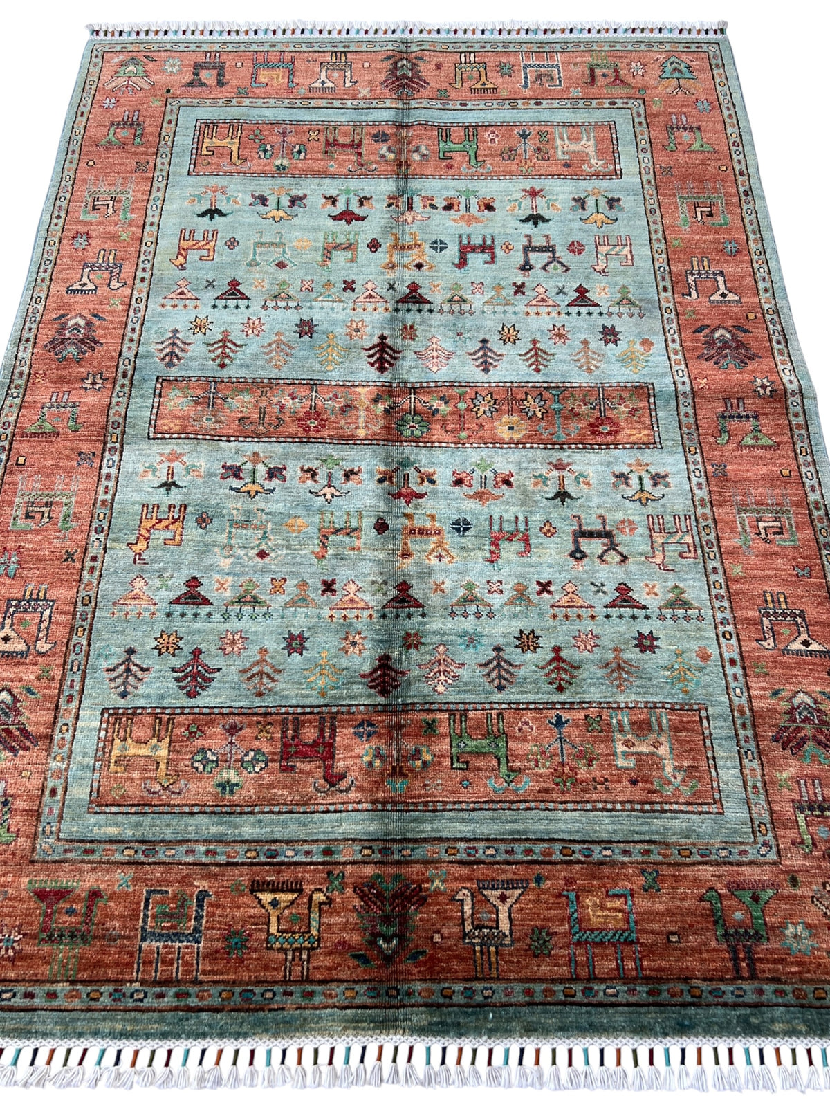 Chobi Rug 4x6 | hand-knotted wool | full view, end