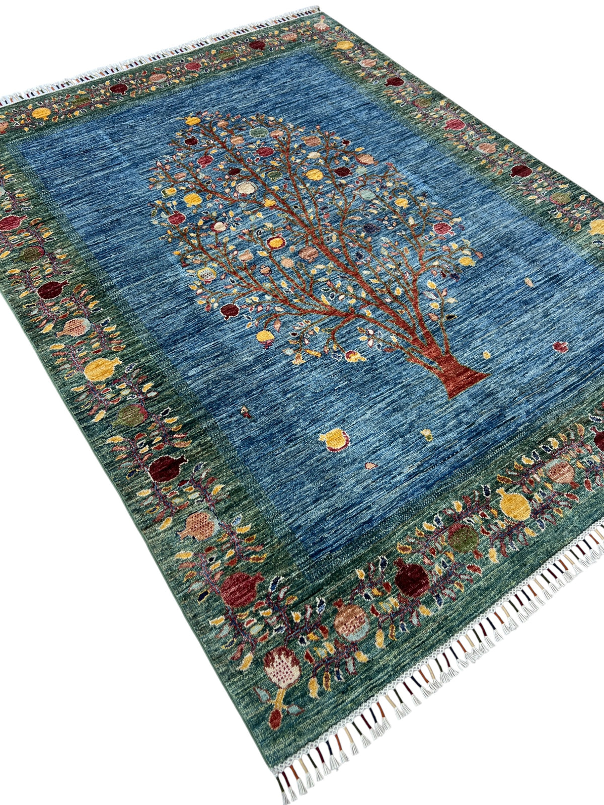 Chobi Rug 5x7 | hand-knotted wool | angled view