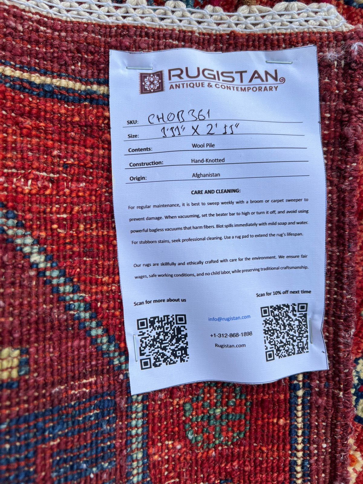 Chobi Rug 2x3 | hand-knotted wool | Rugistan® rug ID tag
