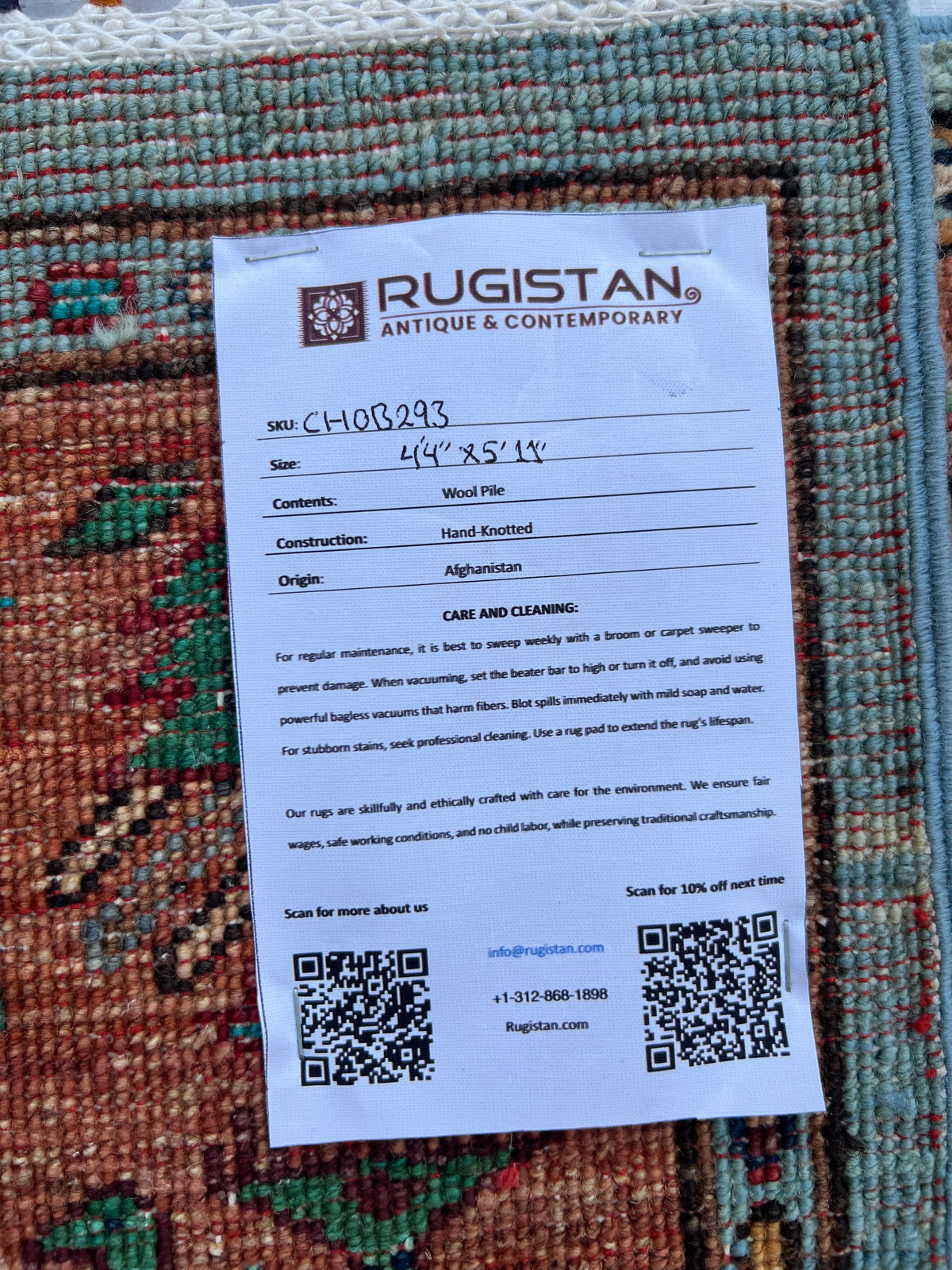 Chobi Rug 4x6 | hand-knotted wool | Rugistan® rug ID tag