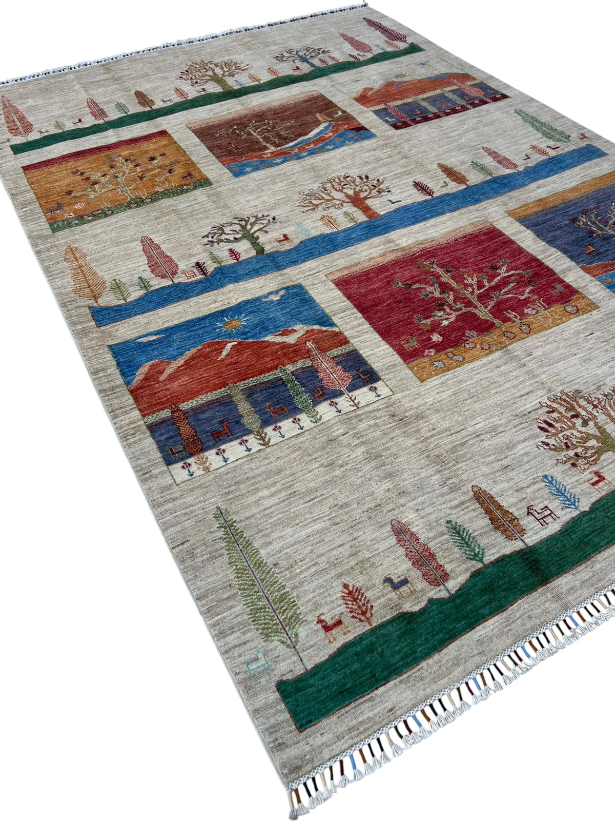 Chobi Rug 7x9 | hand-knotted wool | angled view