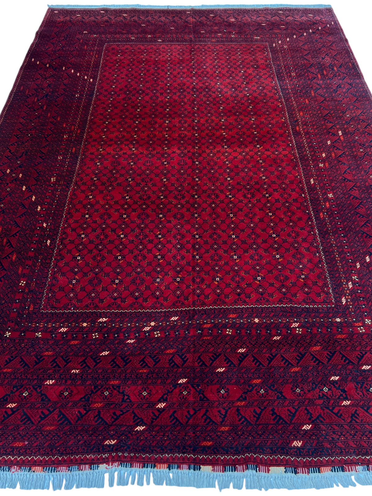 Khal Mohammadi Rug 6x9 | Red & Navy | hand-knotted wool | full view, other end