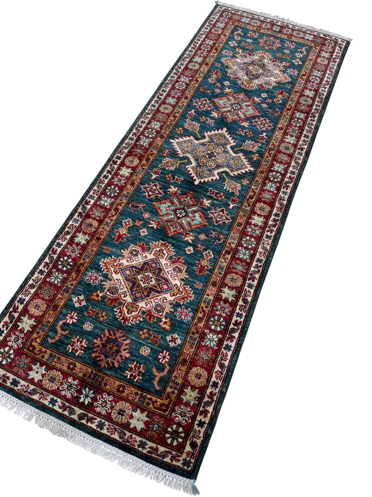 Kazak Runner 3x7 | hand-knotted wool | angled view