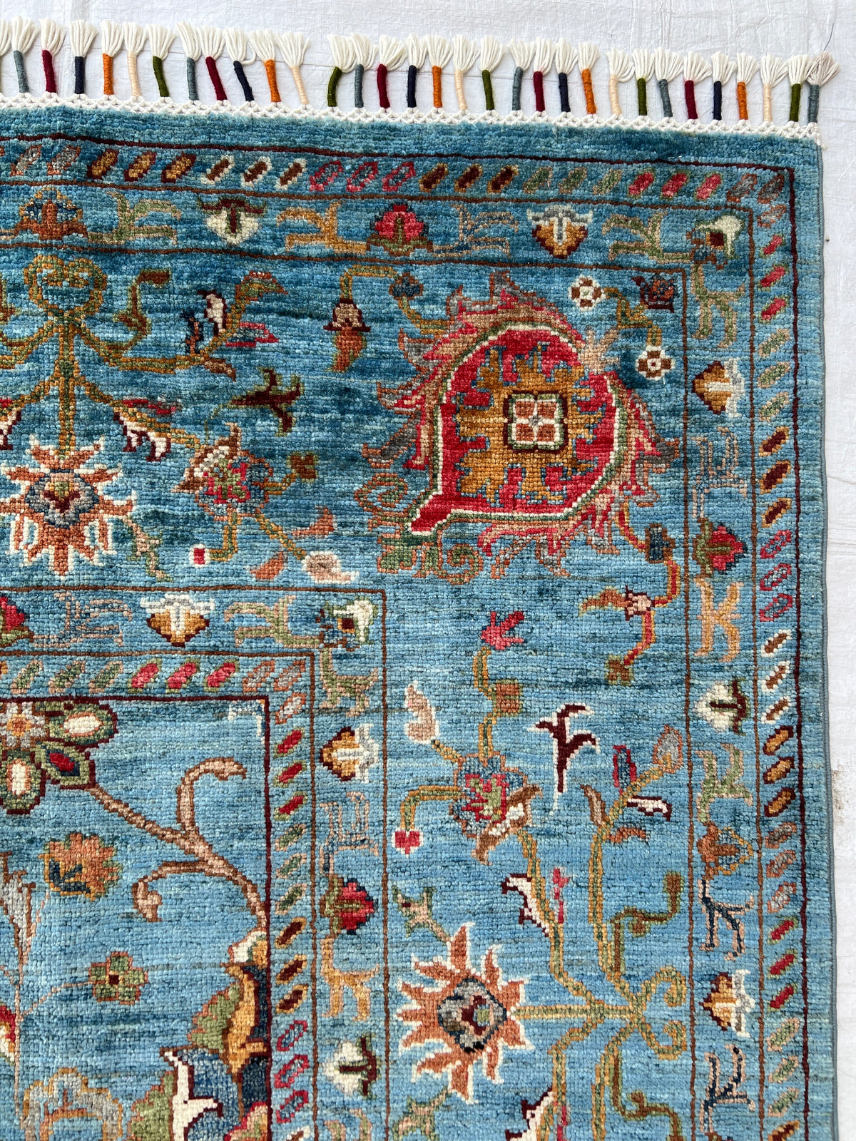 Chobi Rug 7x10 | hand-knotted wool | close-up of pile and border