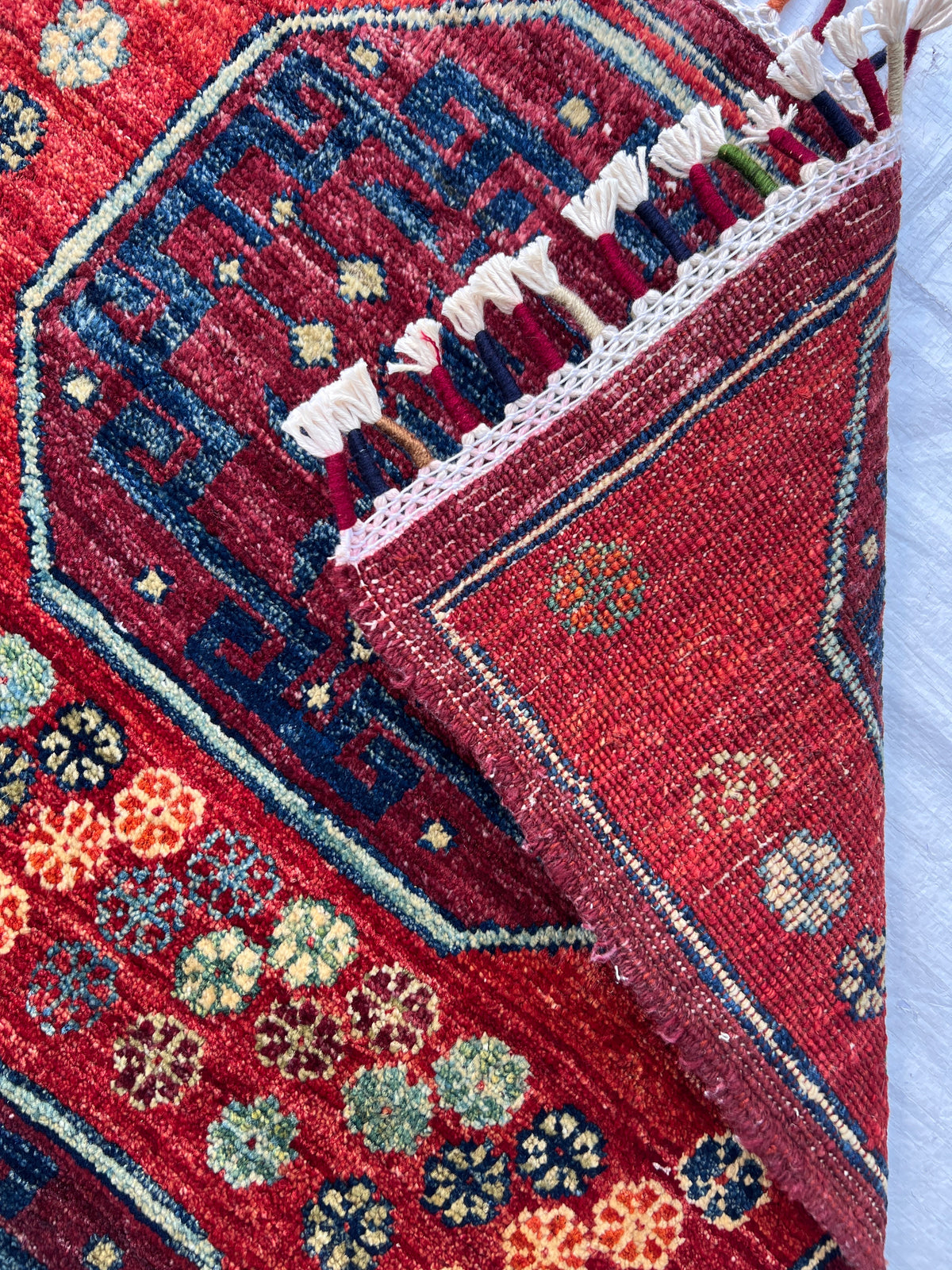 Chobi Rug 2x3 | hand-knotted wool | back of rug, knot detail