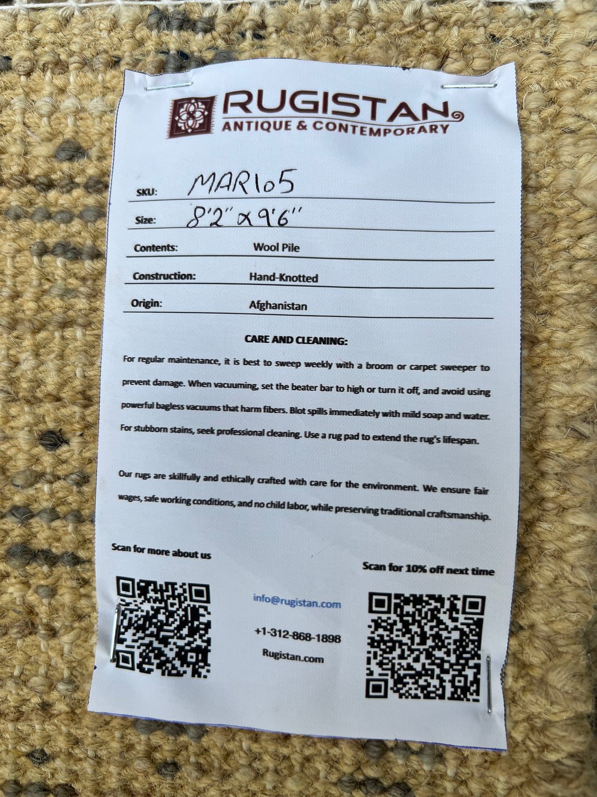 Moroccan-Style Rug 8x10 | Ivory & Charcoal | hand-knotted wool | Rugistan® rug ID tag