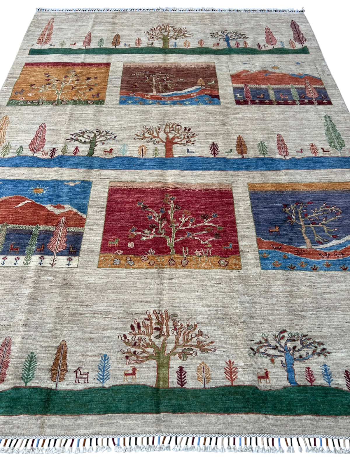 Chobi Rug 7x9 | hand-knotted wool | full view, end