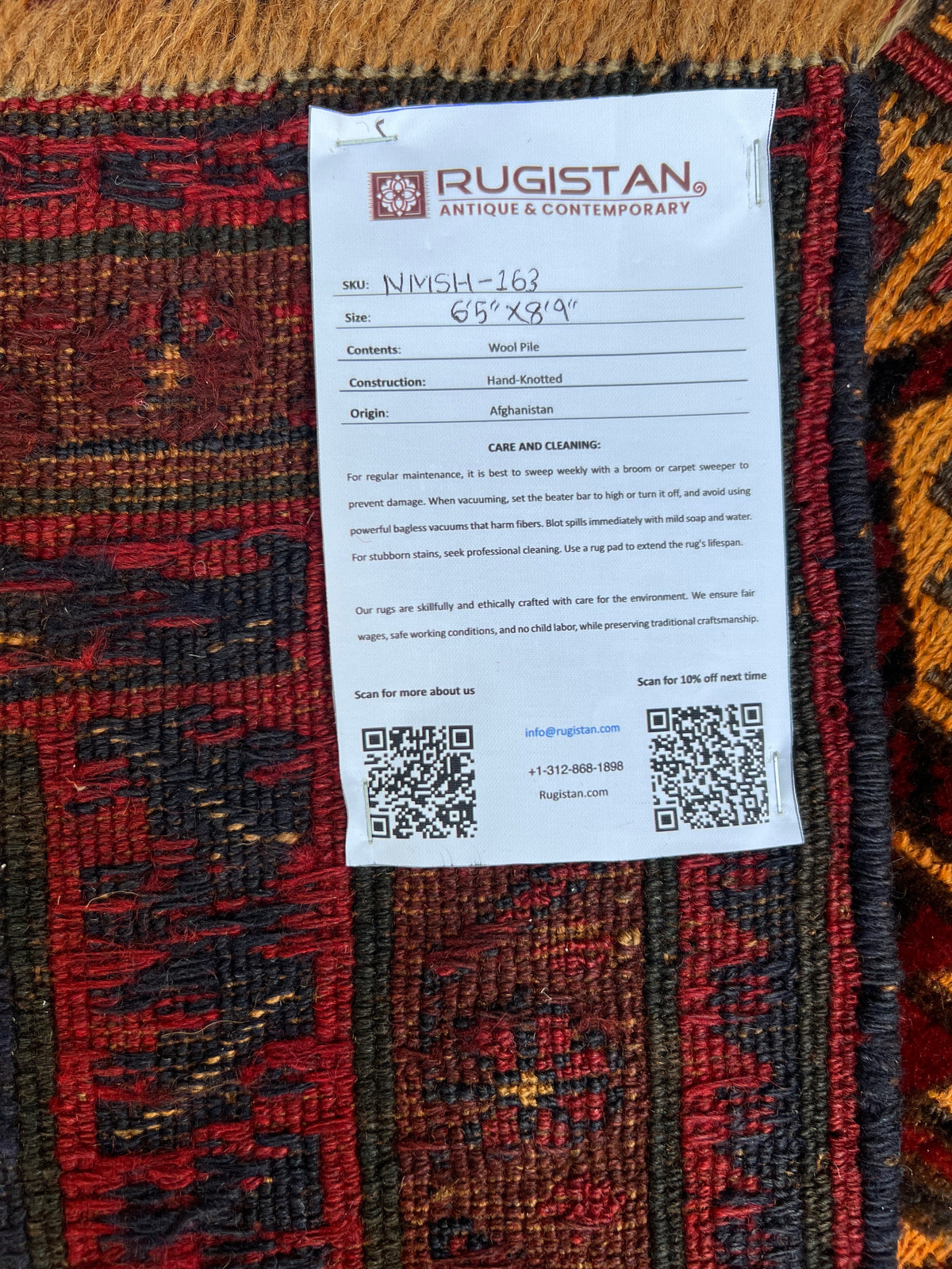 Baluch Rug 6x9 | Black, Gold & Burgundy | hand-knotted wool | Rugistan® rug ID tag