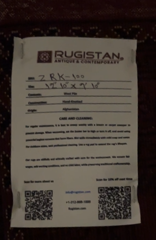 Zerkhaki Rug 10x13 | Red & Burgundy | hand-knotted wool | Rugistan® rug ID tag