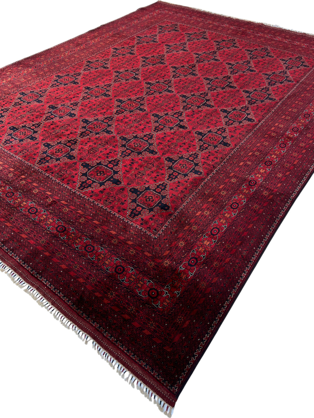 Zerkhaki Rug 10x13 | Red & Burgundy | hand-knotted wool | angled view
