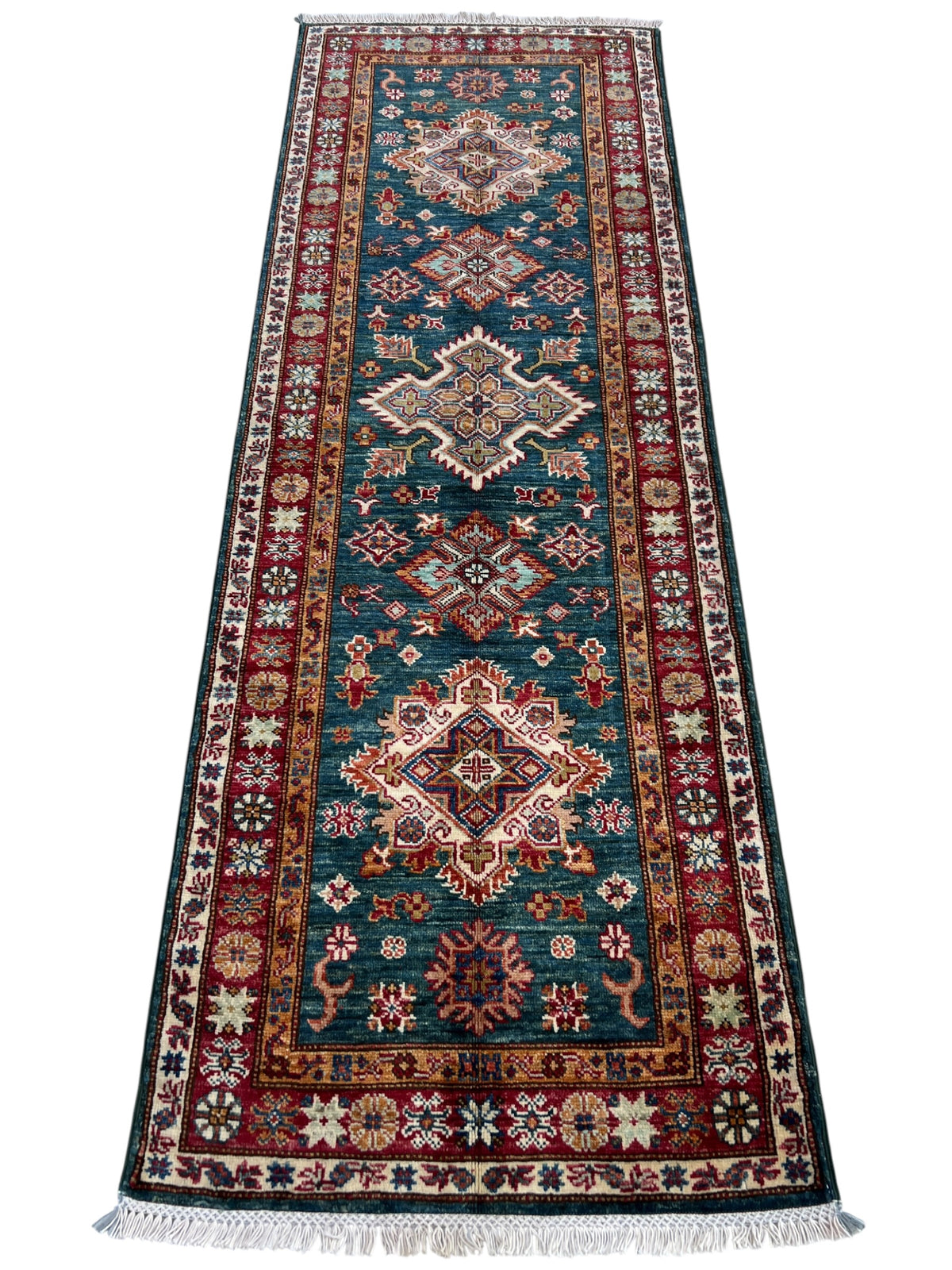 Kazak Runner 3x7 | hand-knotted wool | full view, other end