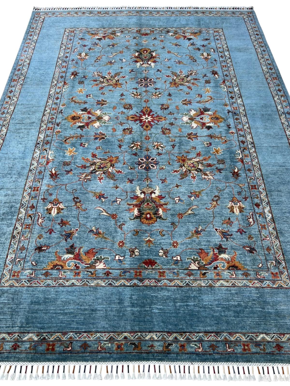 Chobi Rug 5x8 | hand-knotted wool | full view, end