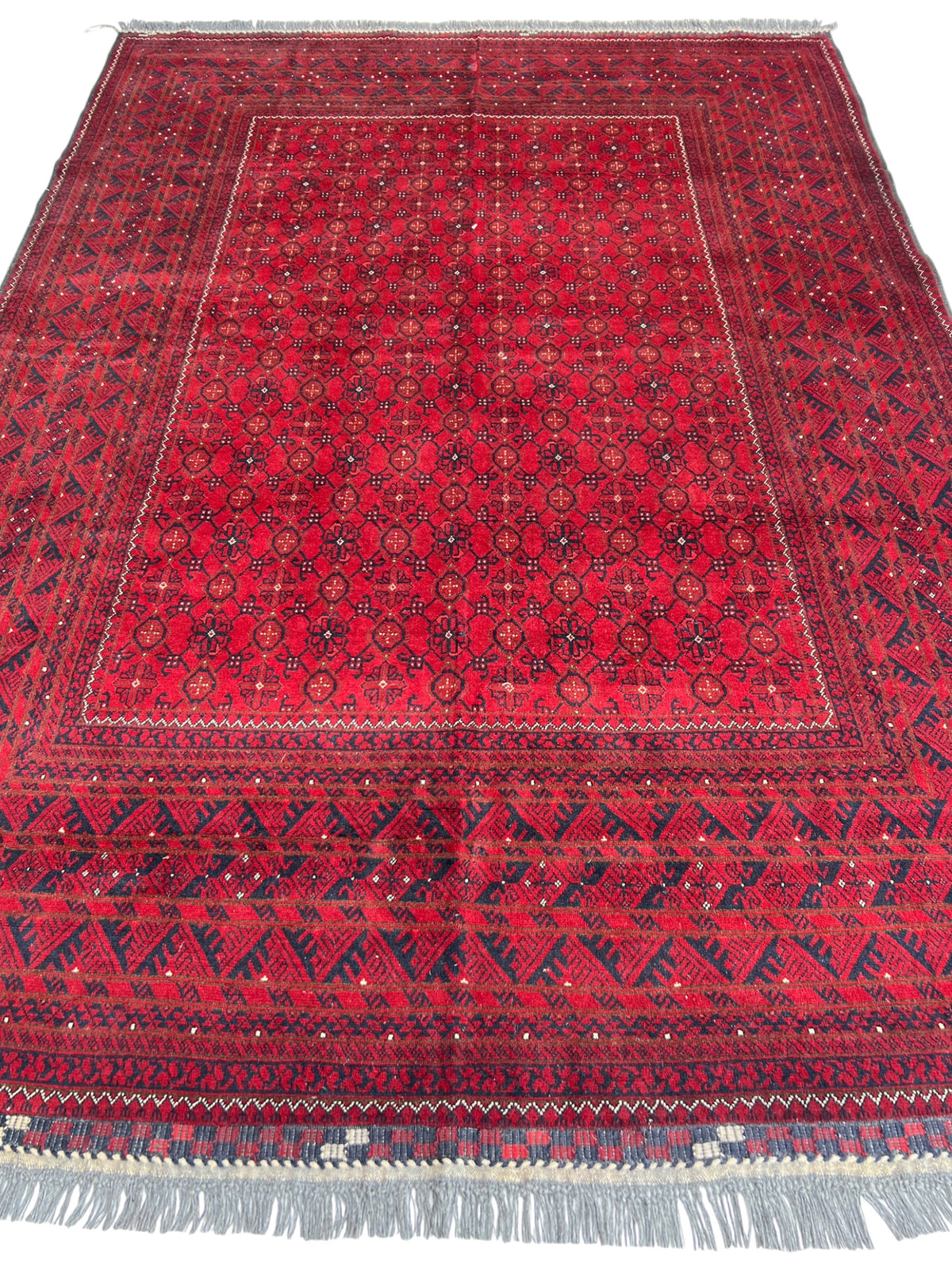 Bashiri Rug 6x9 | Red, Burgundy & Navy | hand-knotted wool | full view, other end
