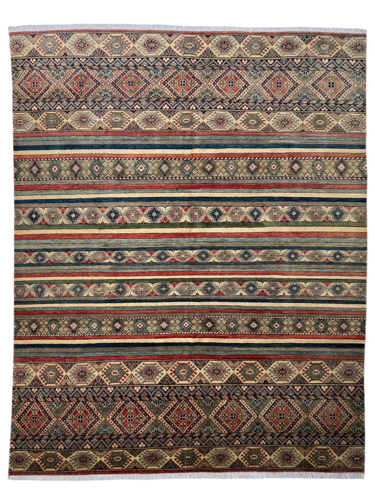 Kazak Rug 9x12 | Ivory, Red & Navy | hand-knotted wool