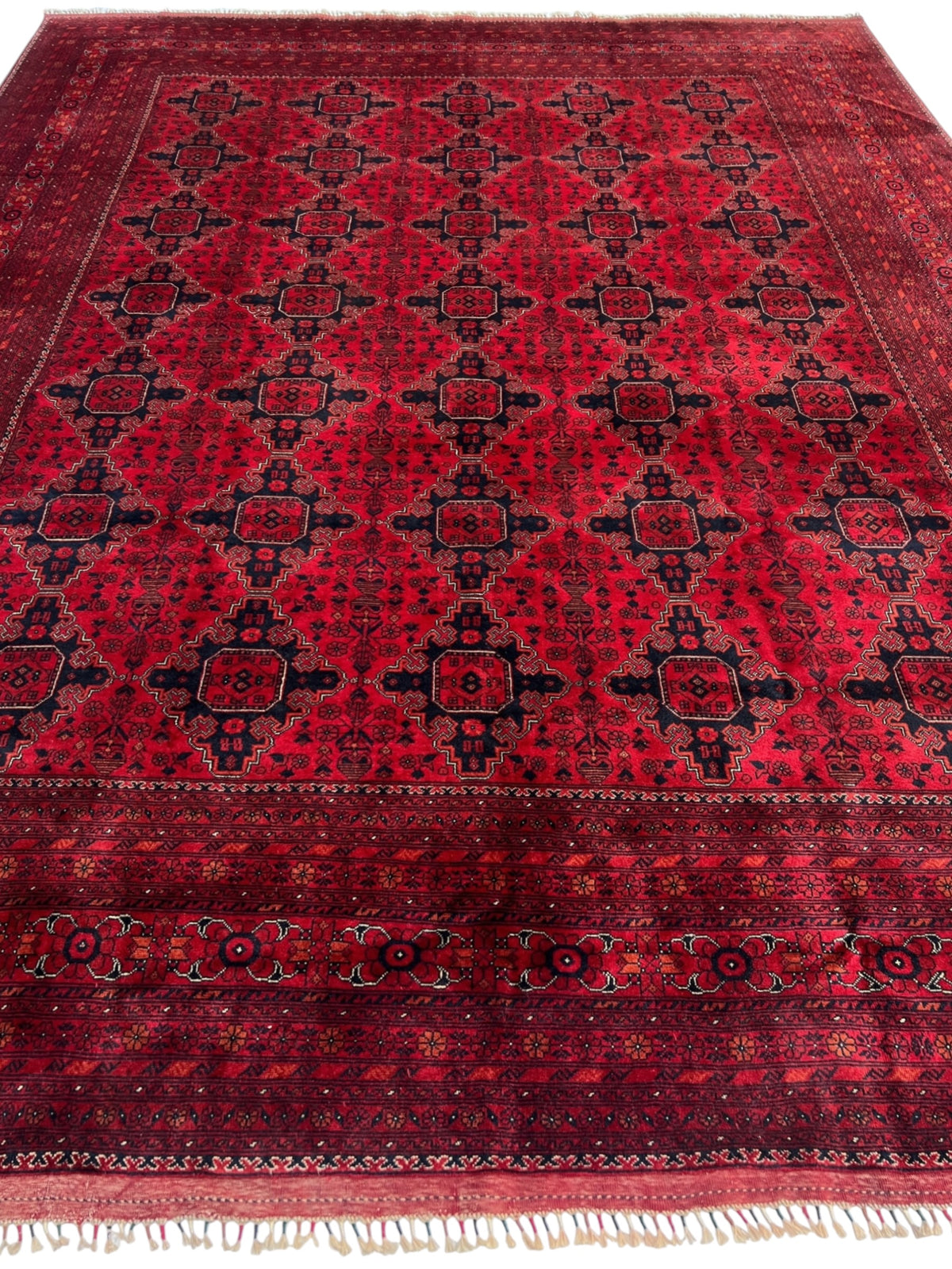 Zerkhaki Rug 10x13 | Red & Burgundy | hand-knotted wool | full view, other end