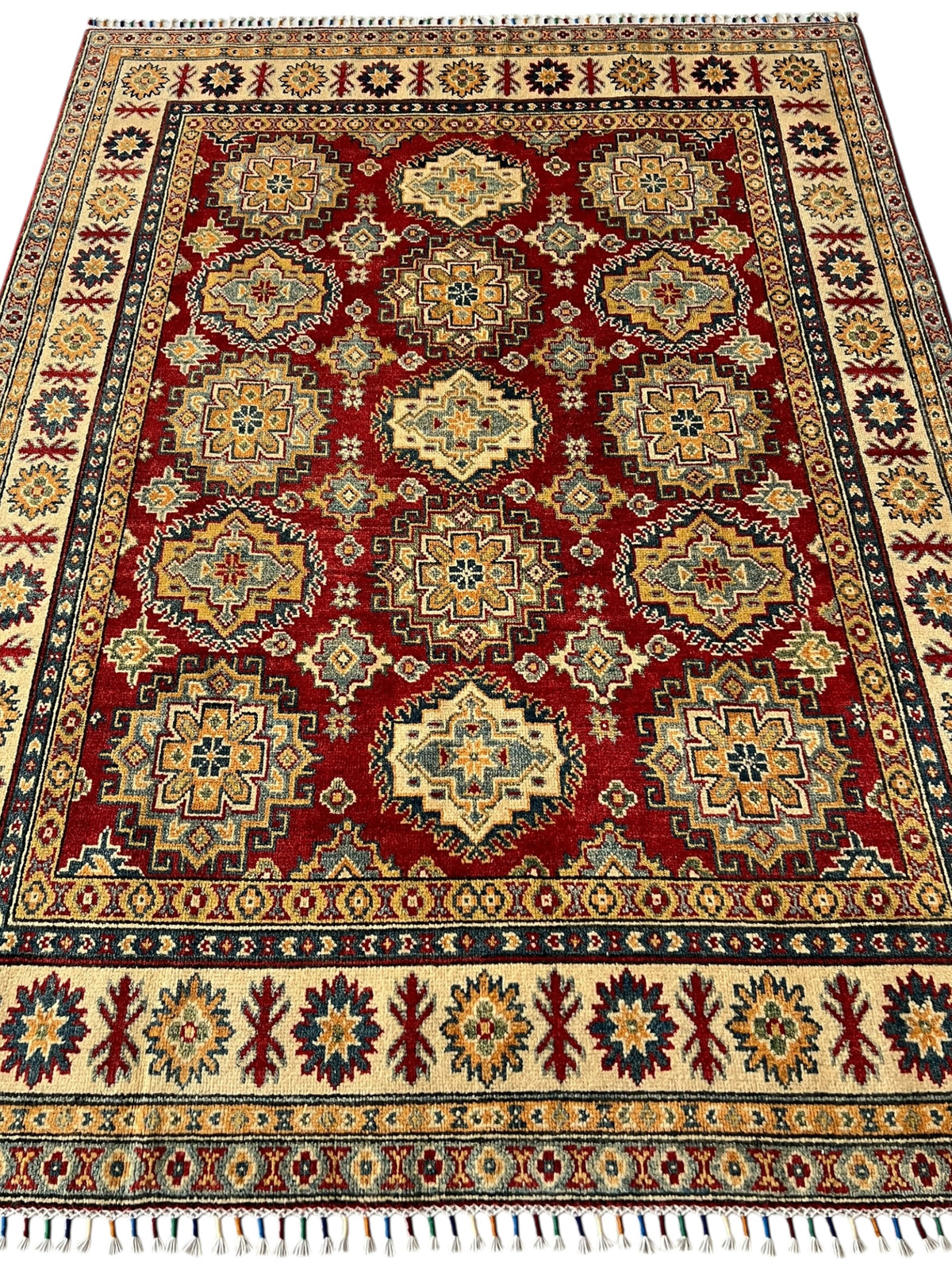 Kazak Rug 5x7 | Ivory, Red & Blue | hand-knotted wool