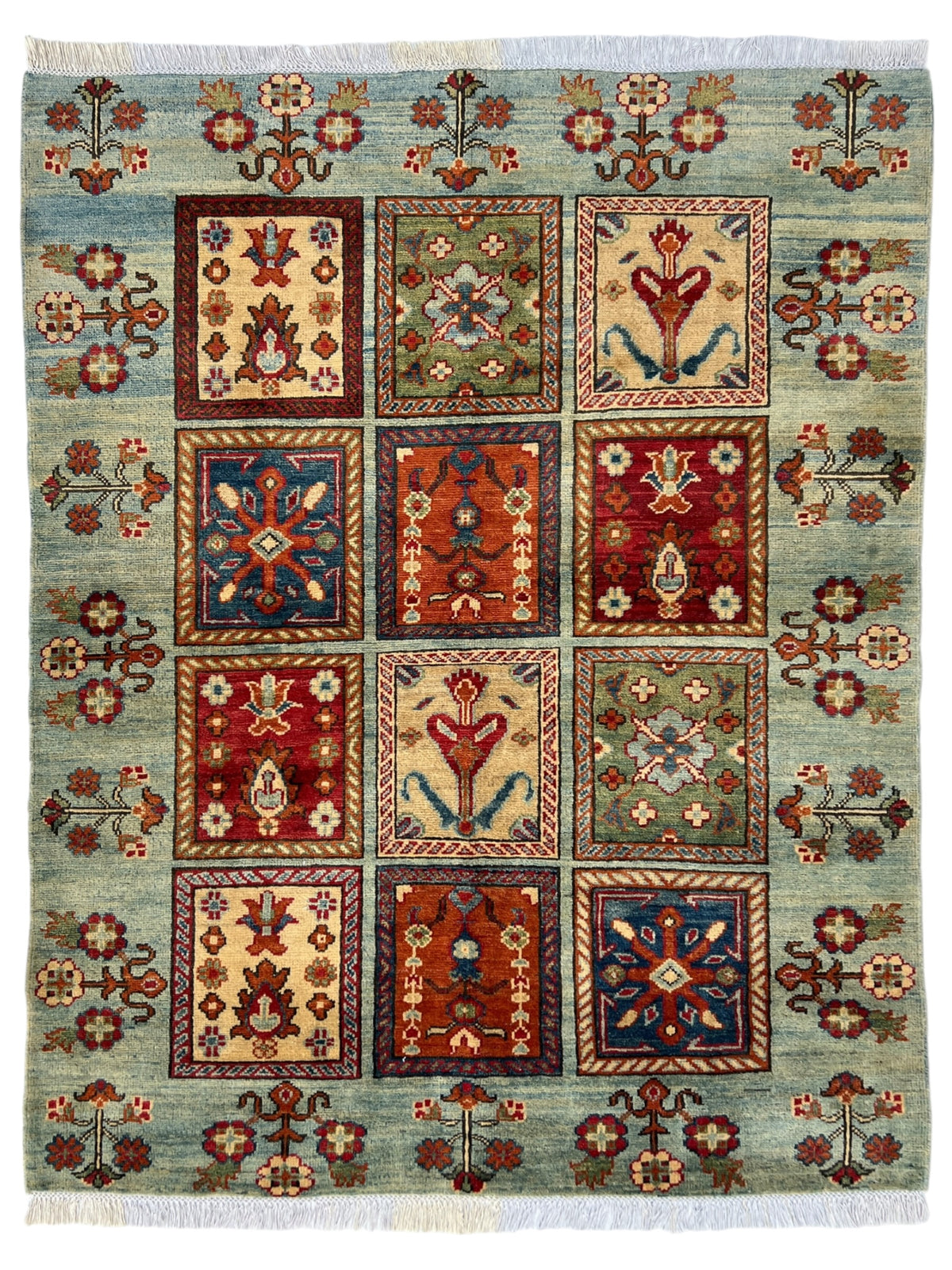 Kazak Rug 5x6 | Light Blue, Red & Gold | hand-knotted wool