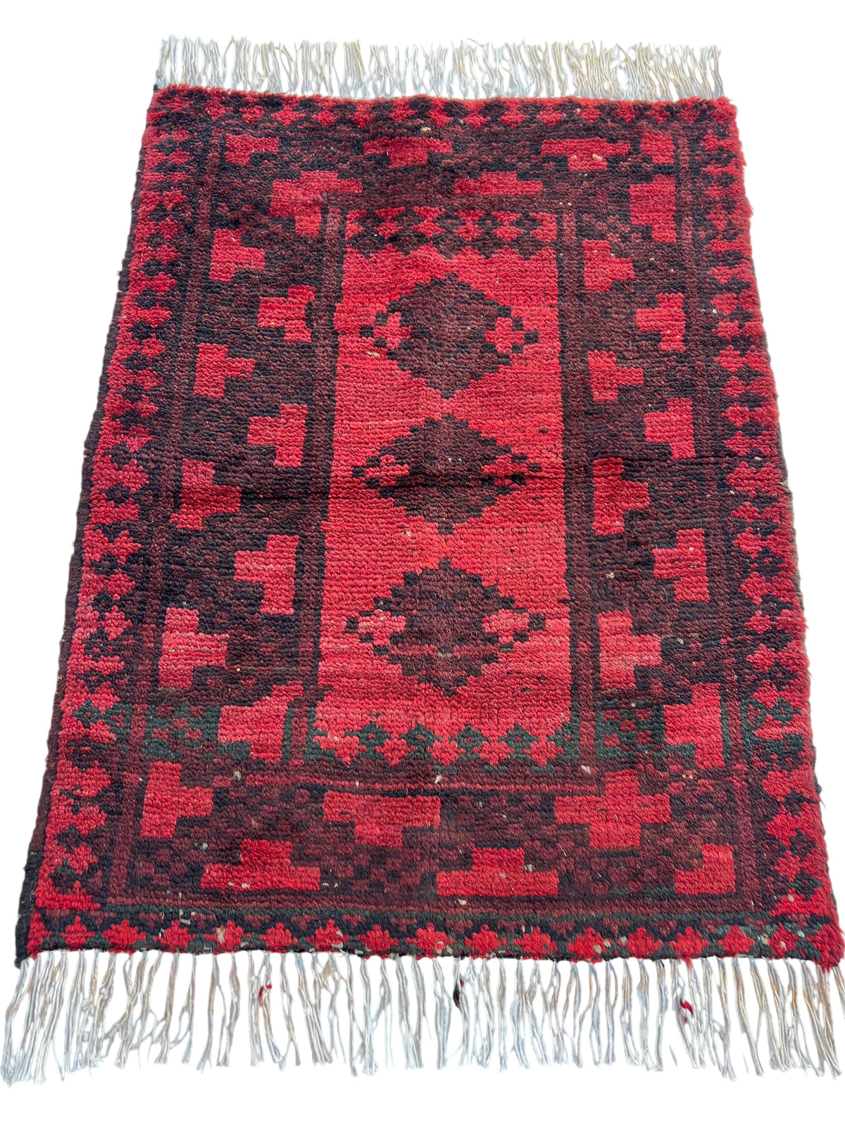 Baluch Rug 2x2 | Red, Brick & Charcoal | hand-knotted wool | full view, other end