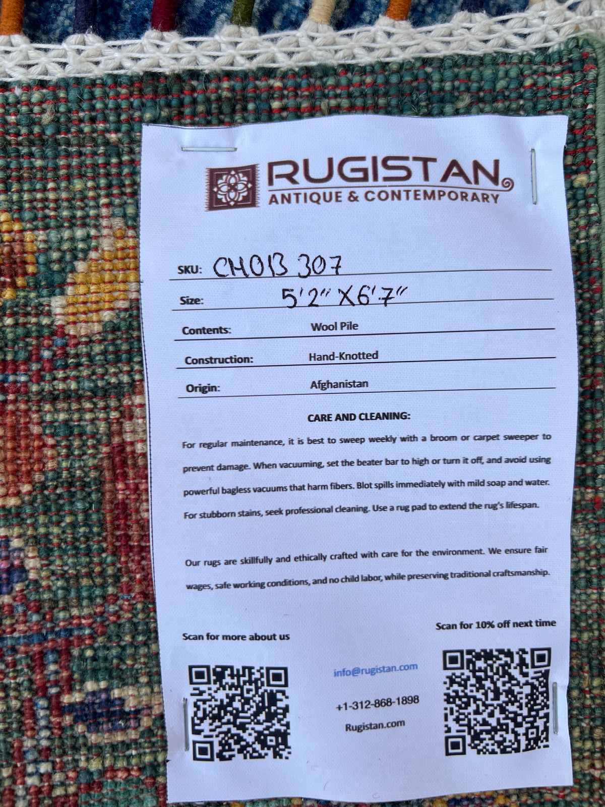 Chobi Rug 5x7 | hand-knotted wool | Rugistan® rug ID tag