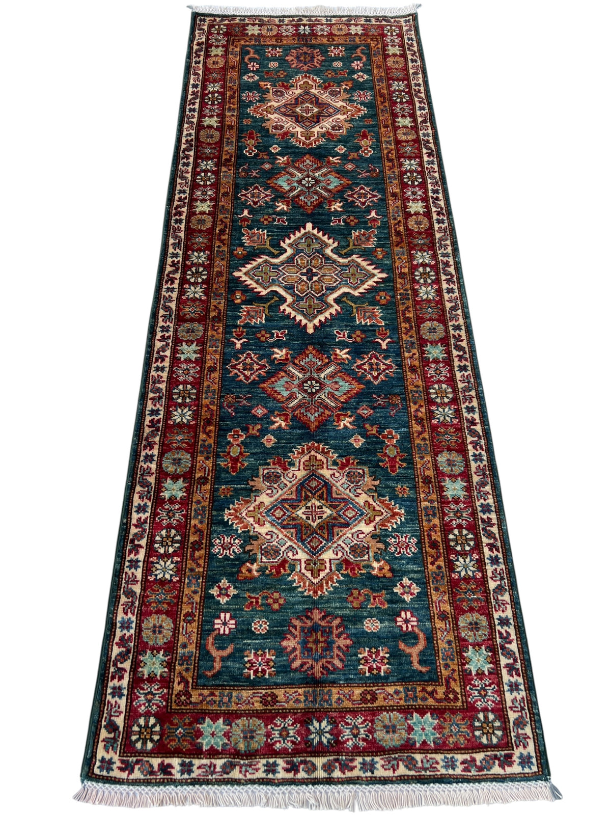 Kazak Runner 3x7 | hand-knotted wool | full view, end