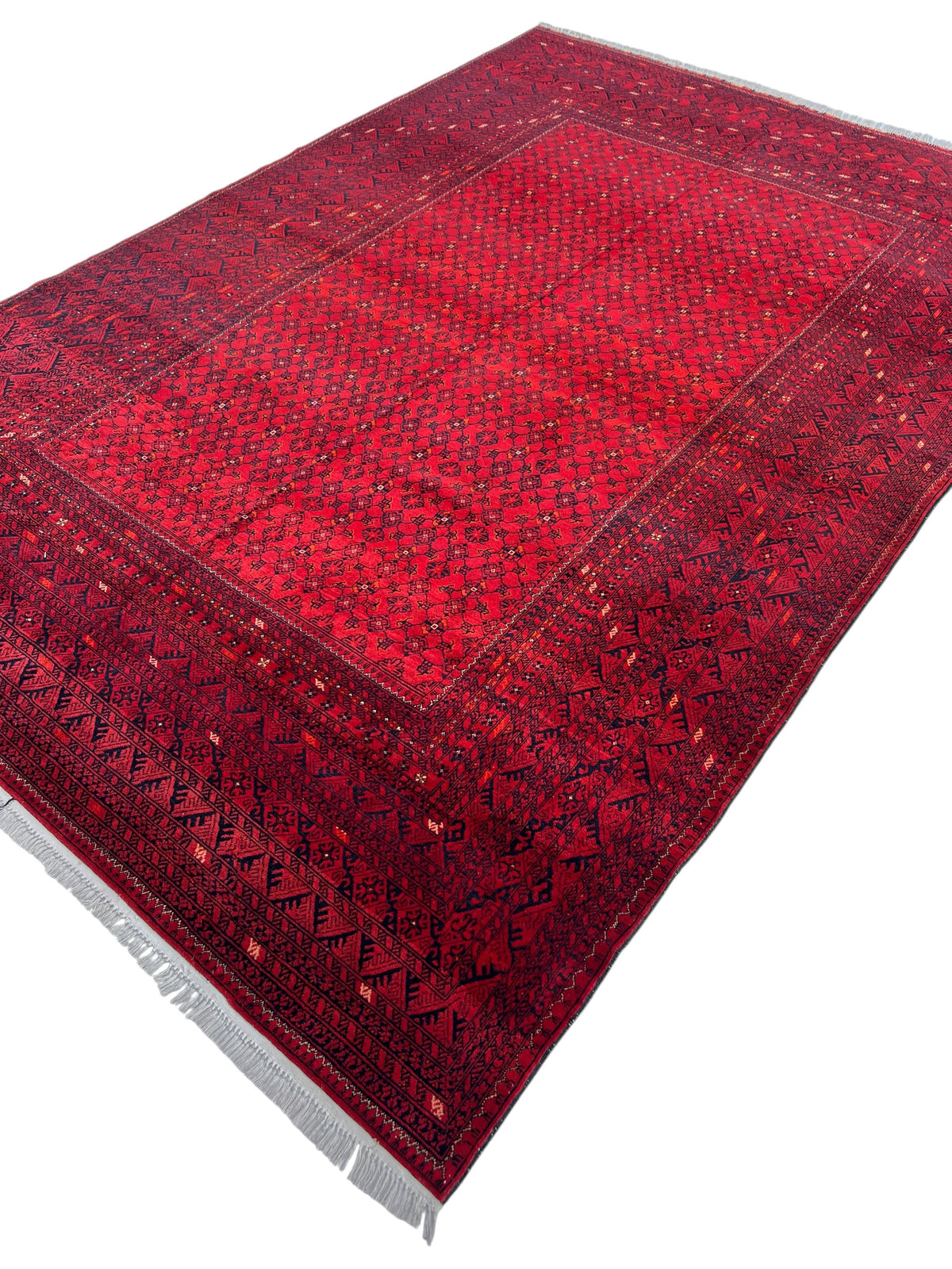 Khal Mohammadi Rug 6x9 | Red & Navy | hand-knotted wool | angled view