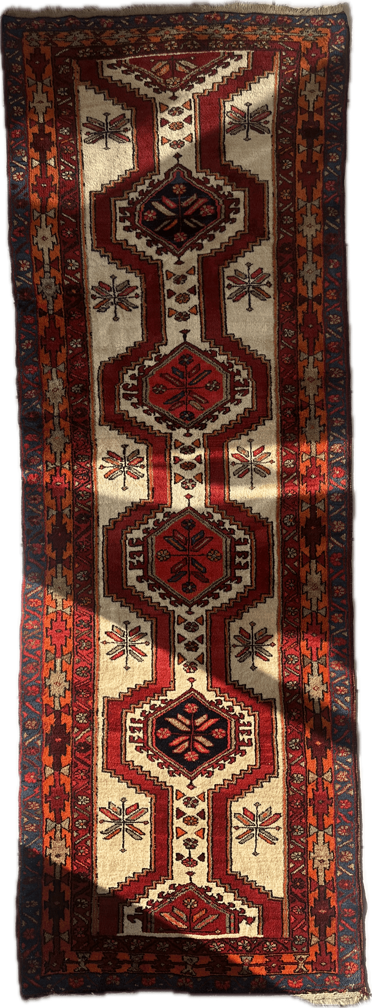 Vintage Persian Meshkin Runner 3'6" x 9'10", Hand-Knotted Wool, 1950s