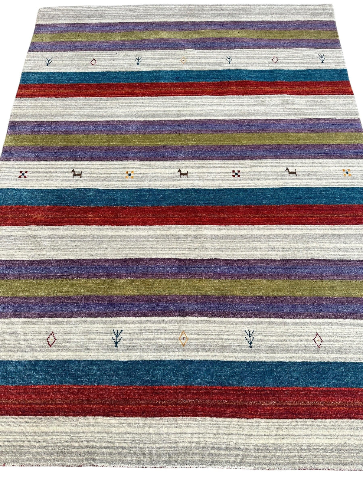 Indian Gabbeh Rug 4'10" x 6'5", Hand-Loomed Wool & Bamboo Silk, Blue, view 2