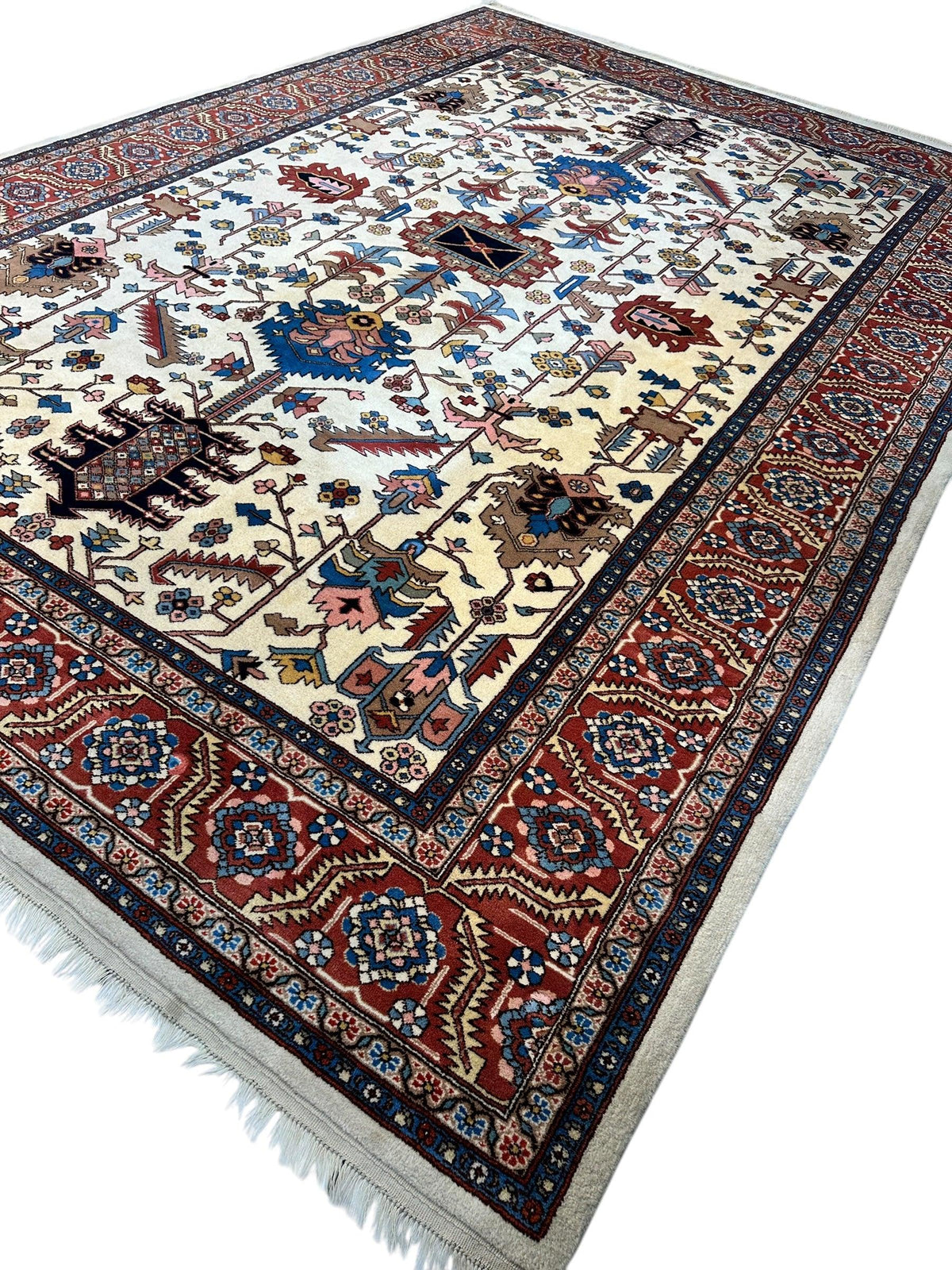 Vintage Afghan Serapi Rug 10'10" x 15'10", Hand-Knotted Wool, Blue, view 8