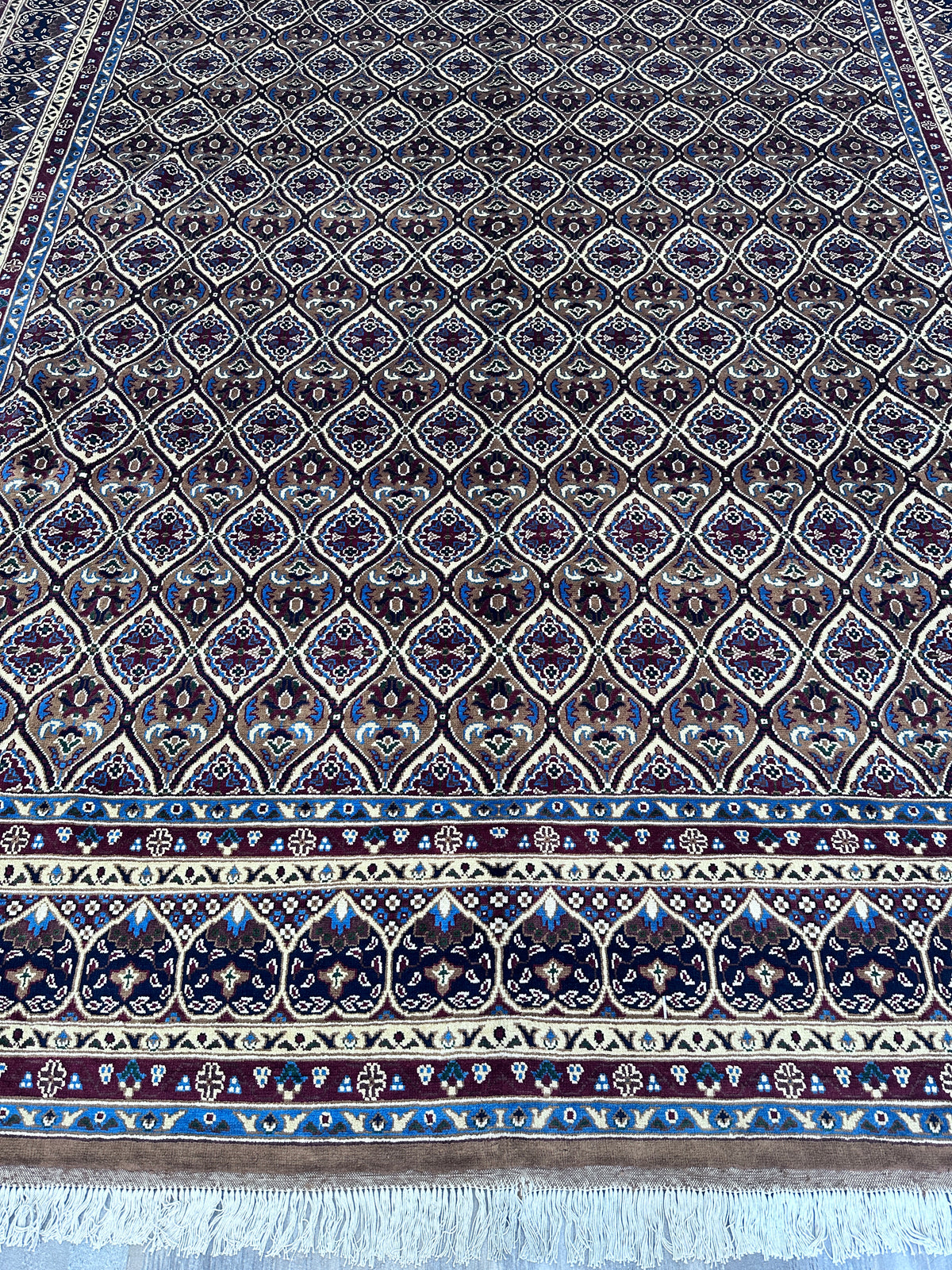 Afghan Rug 8x11, Ivory, Purple & Navy, Hand-Knotted Wool, view 7