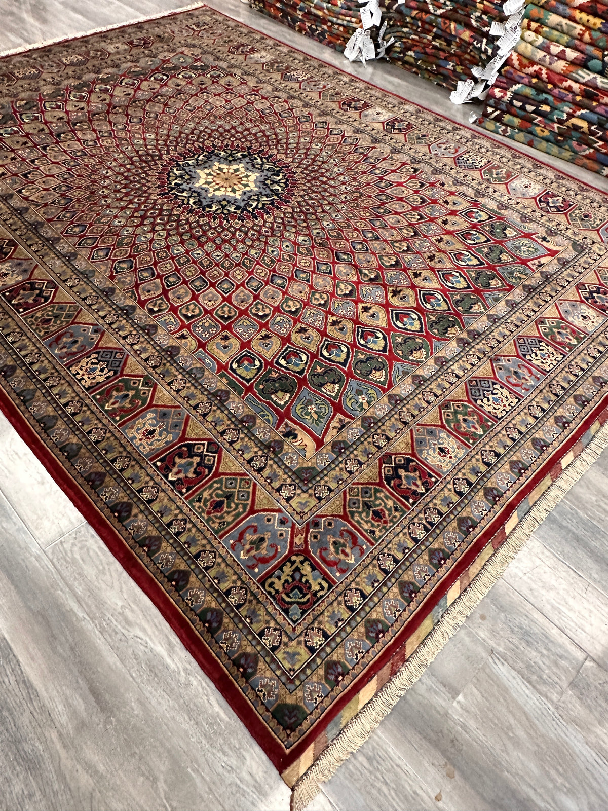 Afghan Rug 8x11, Red, Beige & Light Blue, Hand-Knotted Wool, view 9