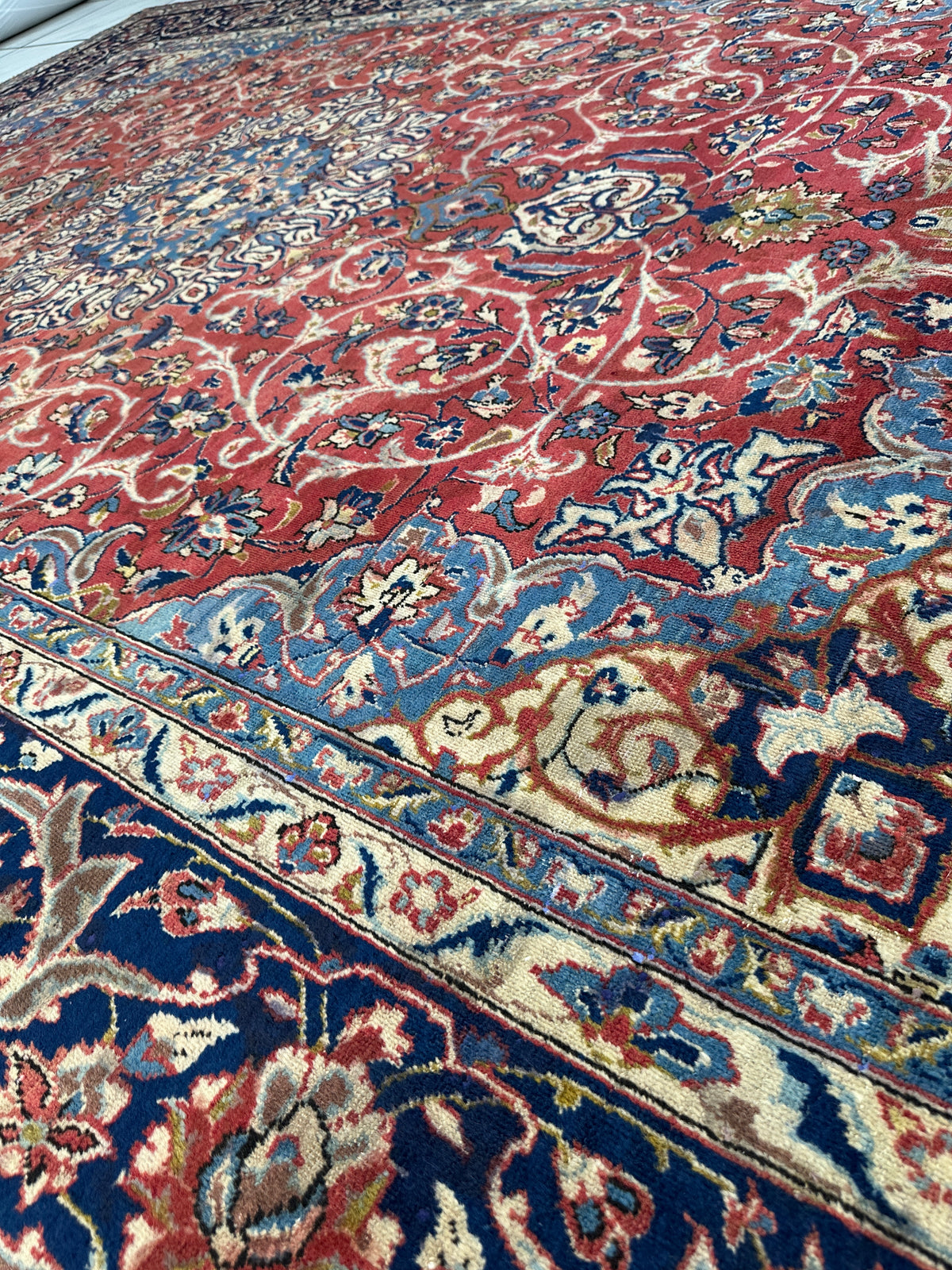 Vintage Persian Kashan Rug 8' x 11'3", Hand-Knotted Wool, Red & Navy, view 11