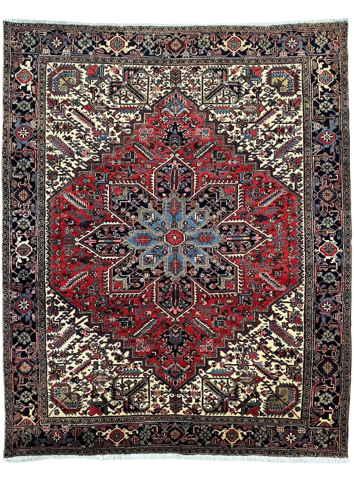 Vintage Persian Heriz Rug 9' x 11'10", Hand-Knotted Wool, 1960s, view 2