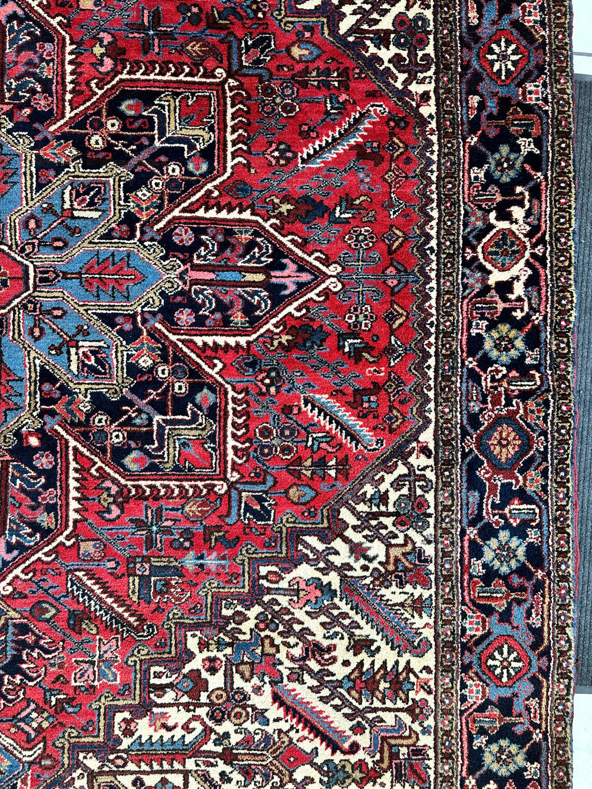 Vintage Persian Heriz Rug 9' x 11'10", Hand-Knotted Wool, 1960s, view 10