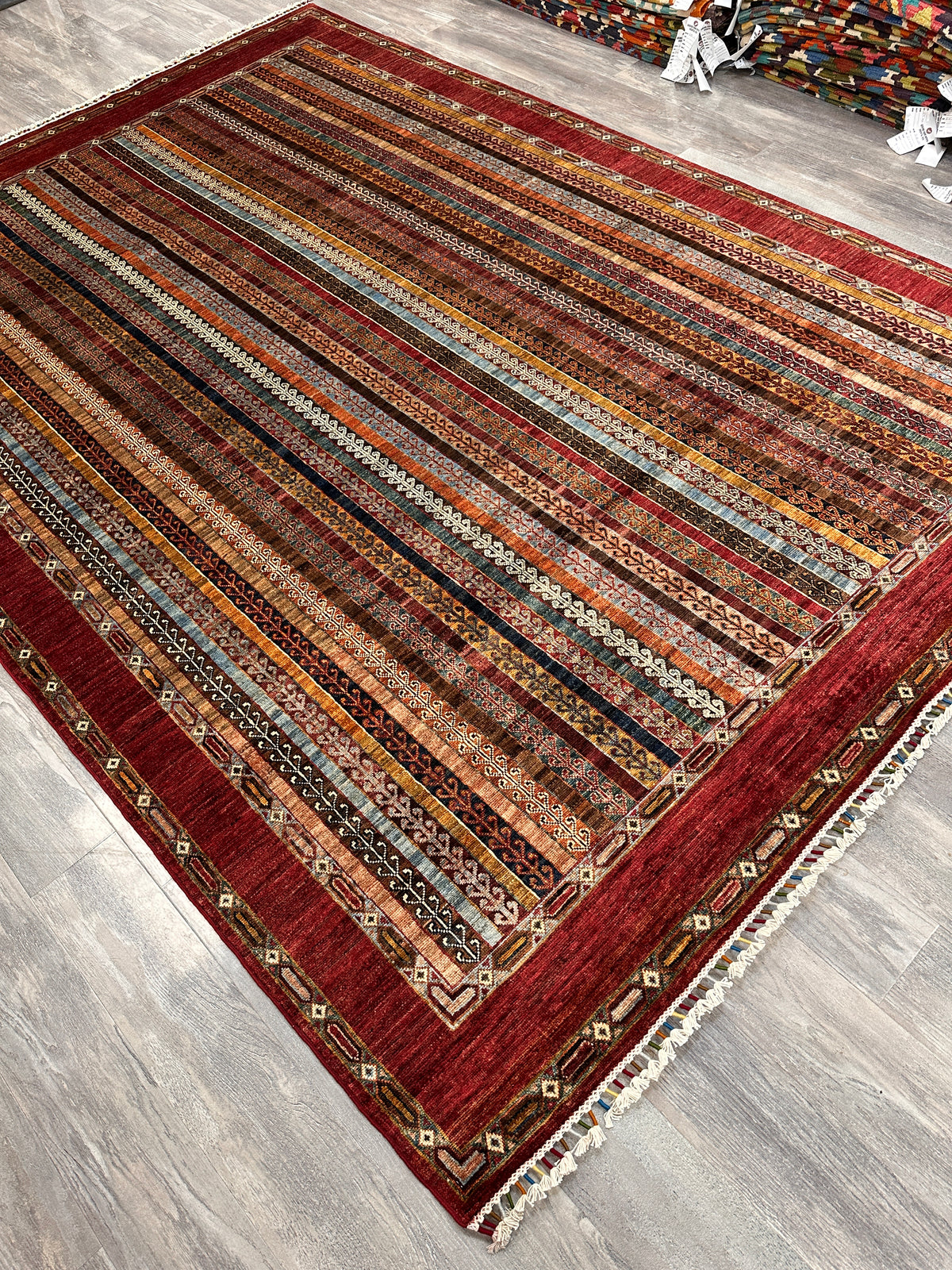Afghan Khorjin Rug 7'1" x 10'2", Hand-Knotted Wool, Red, Blue & Orange, view 7