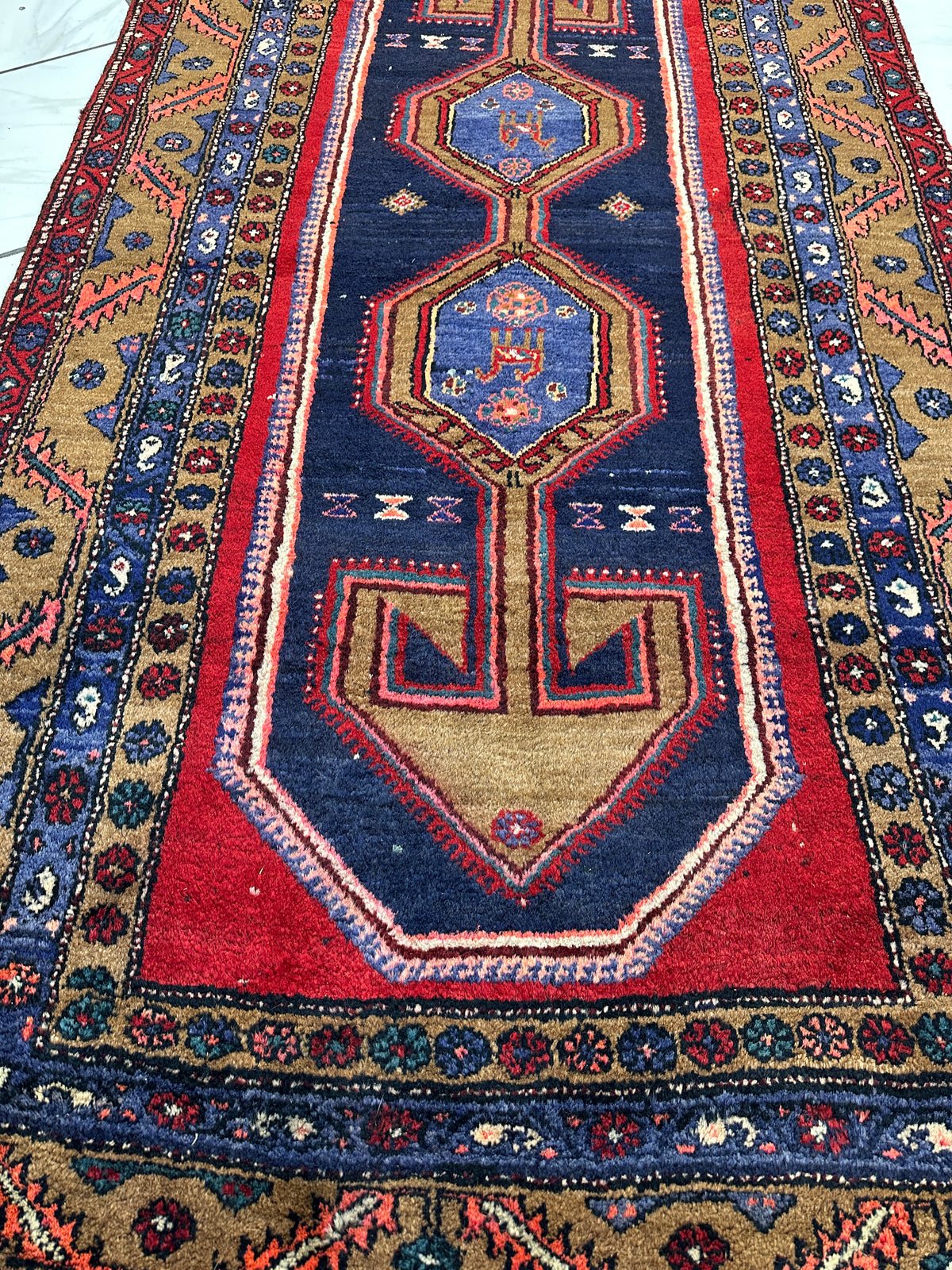 Persian Rug 5x10 size range tribal Red Navy laid flat