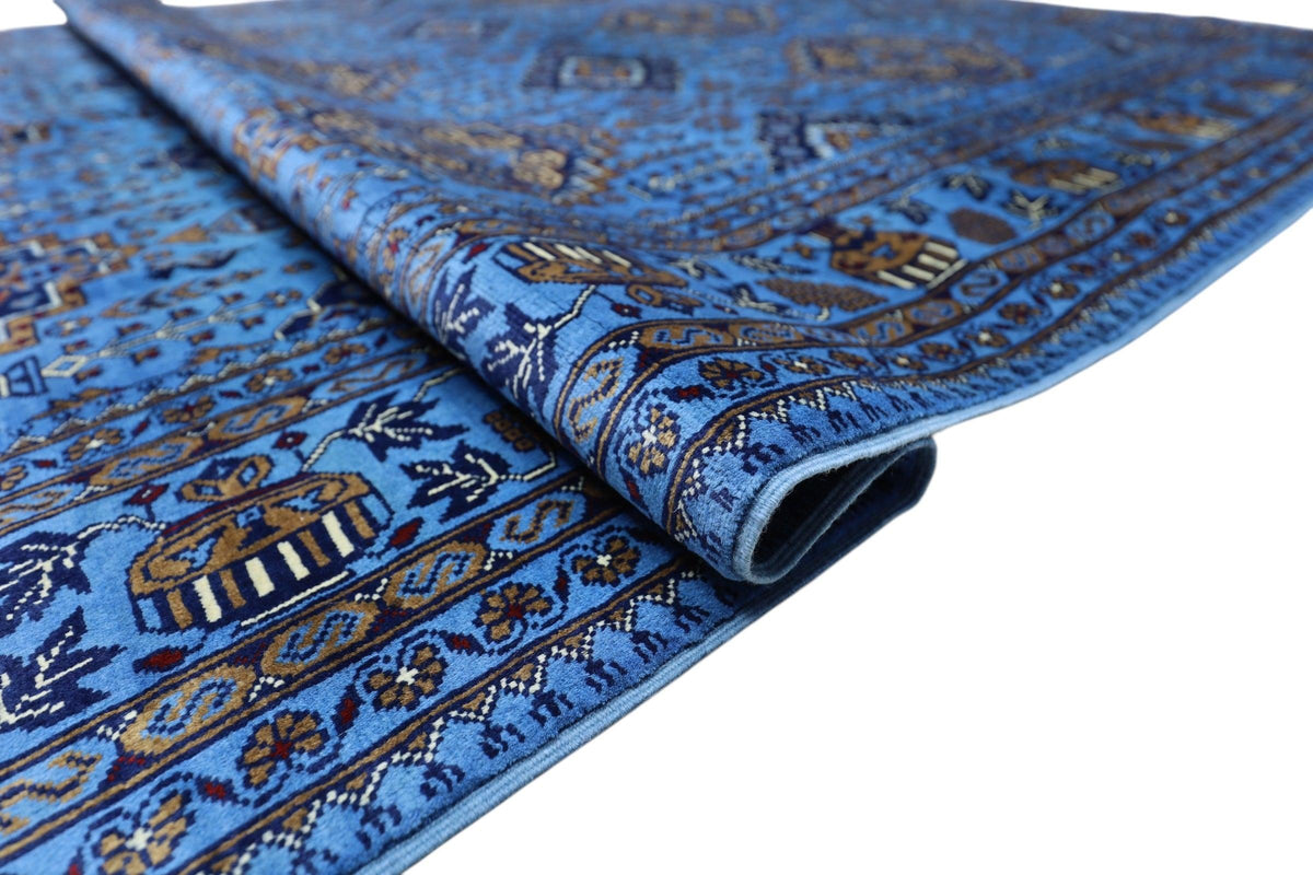 Afghan Zerkhaki Rug 6'6" x 10', Hand-Knotted Wool, Blue, view 3