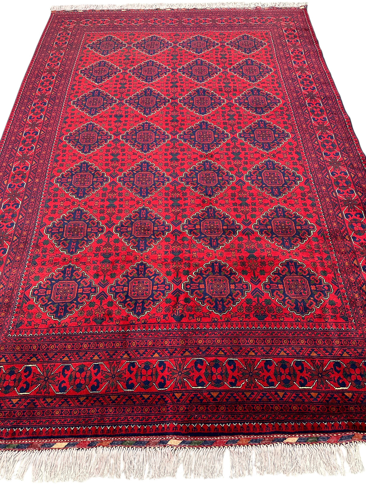 Afghan Khamyab Rug 6'8" x 10', Hand-Knotted Wool, Red, Navy & Black, view 3