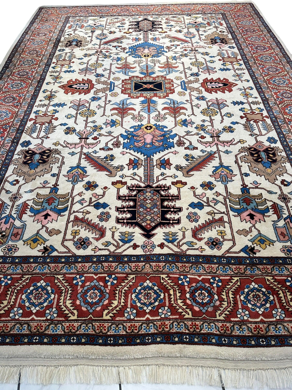 Vintage Afghan Serapi Rug 10'10" x 15'10", Hand-Knotted Wool, Blue, view 3