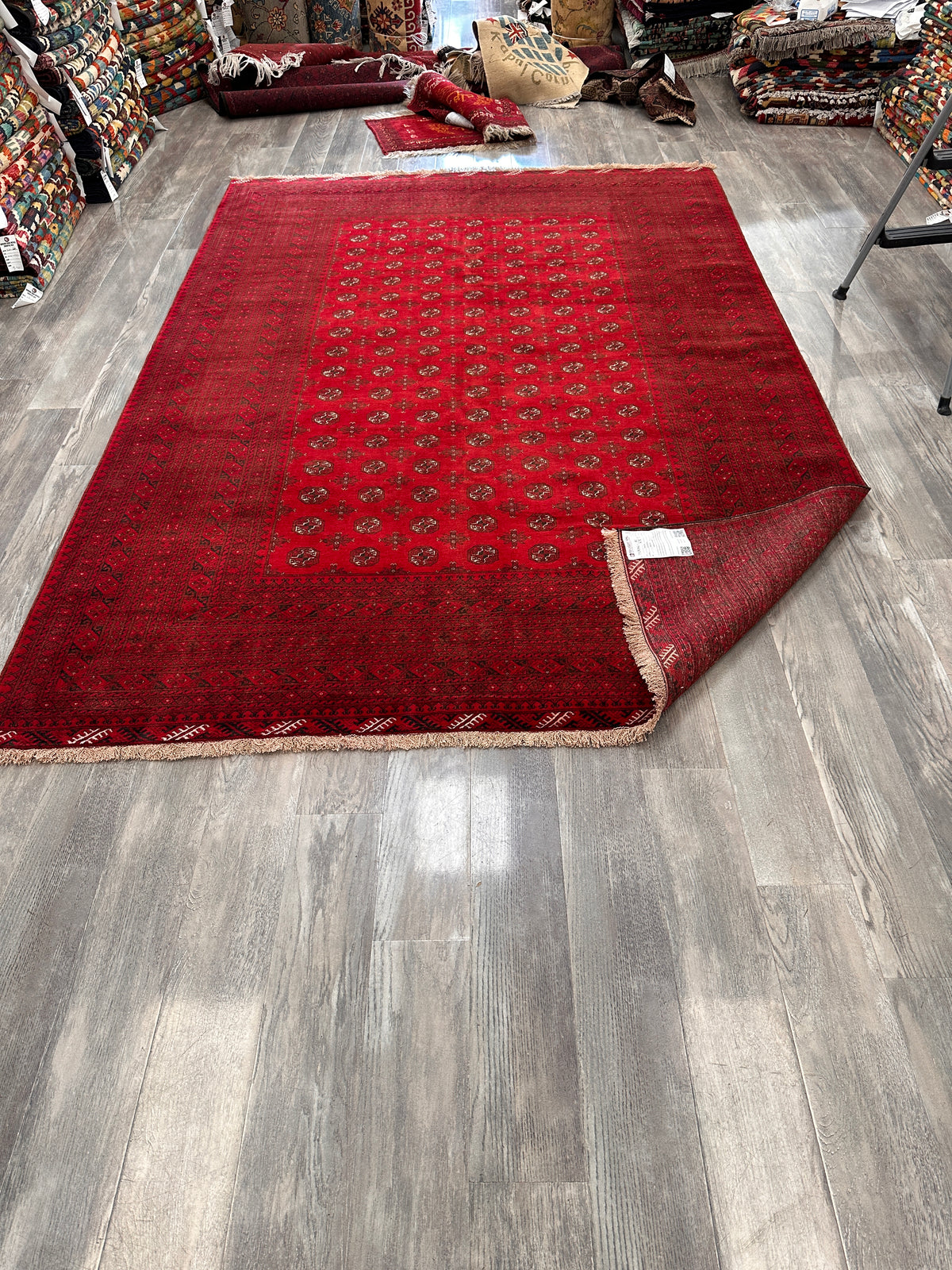 Afghan Mauri Rug 6x9, Red, Burgundy & Ivory, Hand-Knotted Wool, view 8