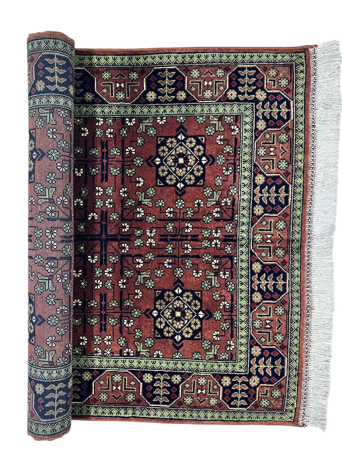 Afghan Bukhara Rug 3'4" x 4'11", Hand-Knotted Wool, Brown, view 5